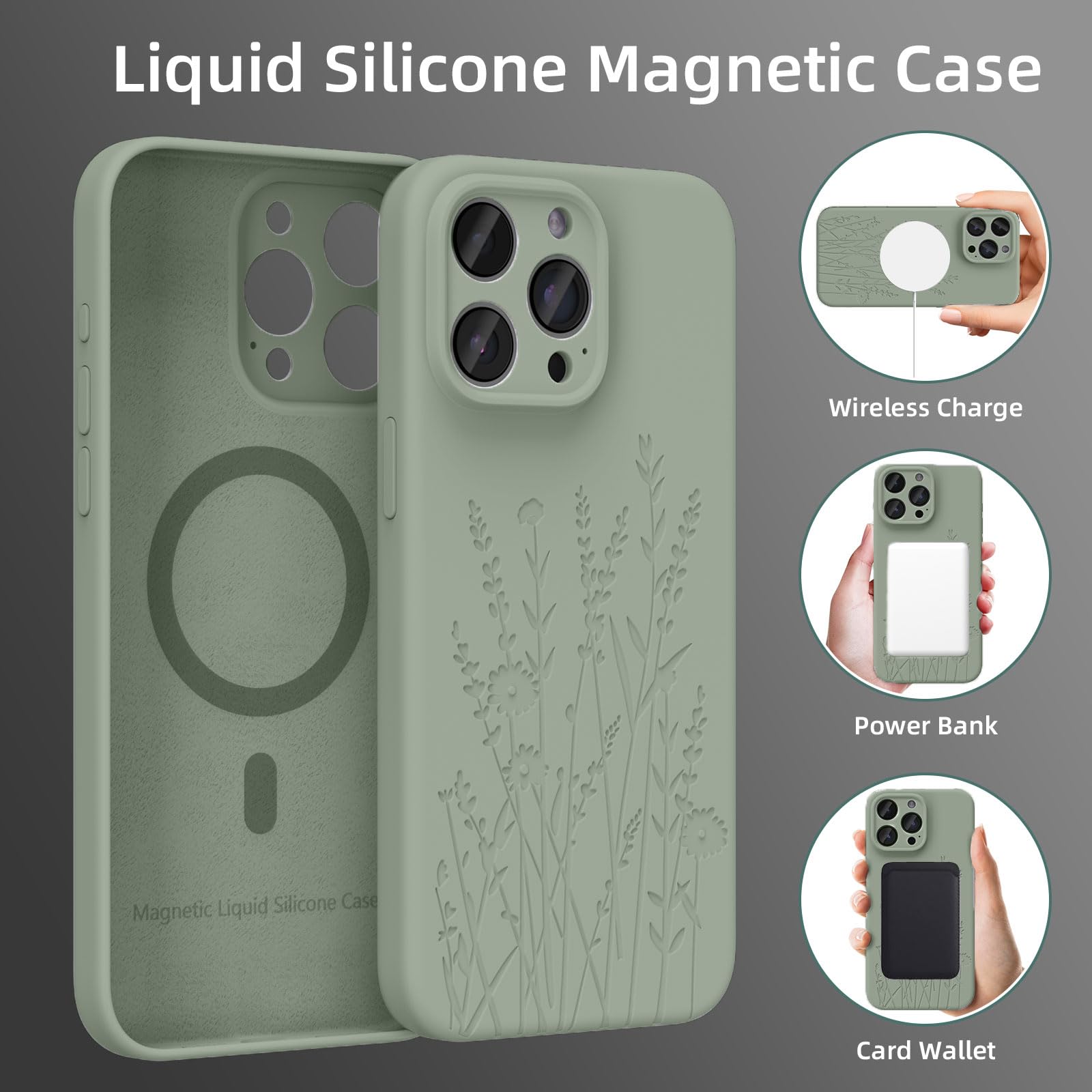 Oaoa Magnetic Silicone Case Compatible With Iphone 15 Pro Case, Built In Magnets, Compatible With Magsafe Accessories, Engraved