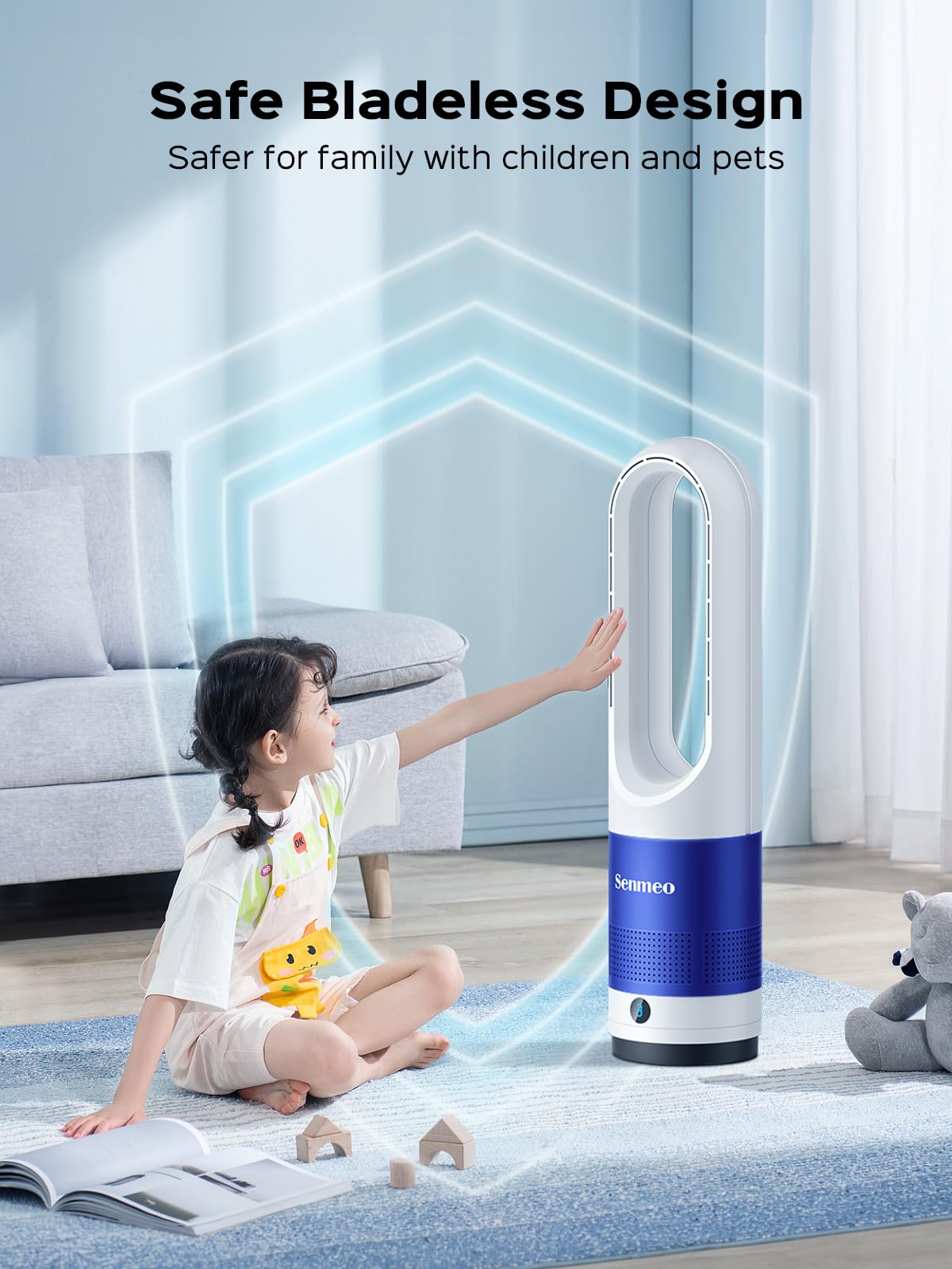 Senmeo Bladeless Fan For Bedroom, 22'' Quiet Tower Fan With Remote, 90 Oscillating Fan For Indoors With 8 Speeds, 9H Timer, Led