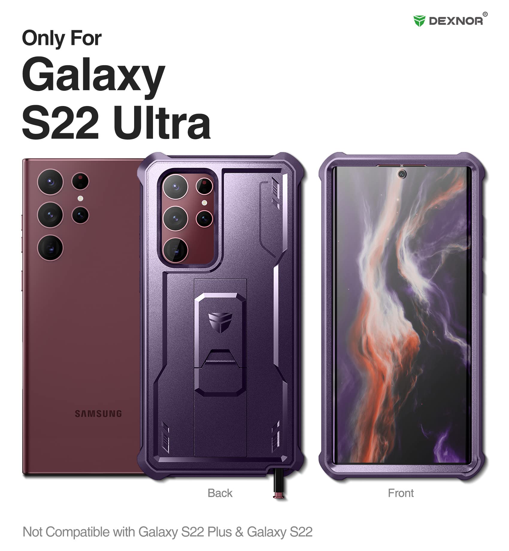 Dexnor Full Body Case For Galaxy S22 Ultra 5G/6.8 Inches, [Extra Front Frame] Heavy Duty Military Grade Protection Built In Scre