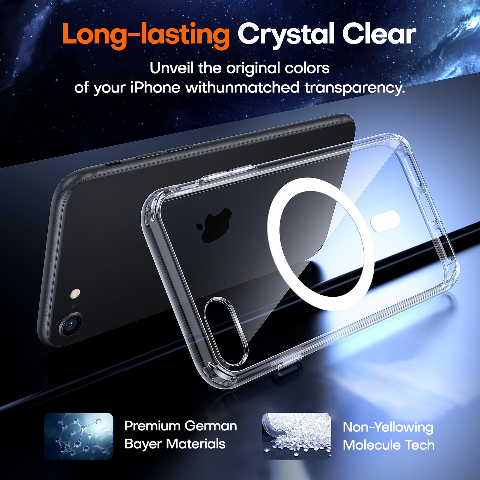 Tauri Magnetic For Iphone Se Case 2022/3Rd/2020/2Rd, For Iphone 8/7 Case Clear, Compatible With Magsafe, [Not Yellowing] With 2X