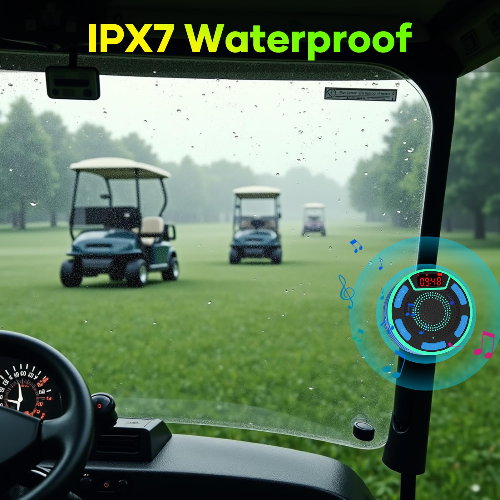 Basspal Magnetic Golf Cart Speaker, Ipx7 Waterproof Bluetooth Speaker With Led Display, Shockproof, Loud Stereo Sound, Golf Cart