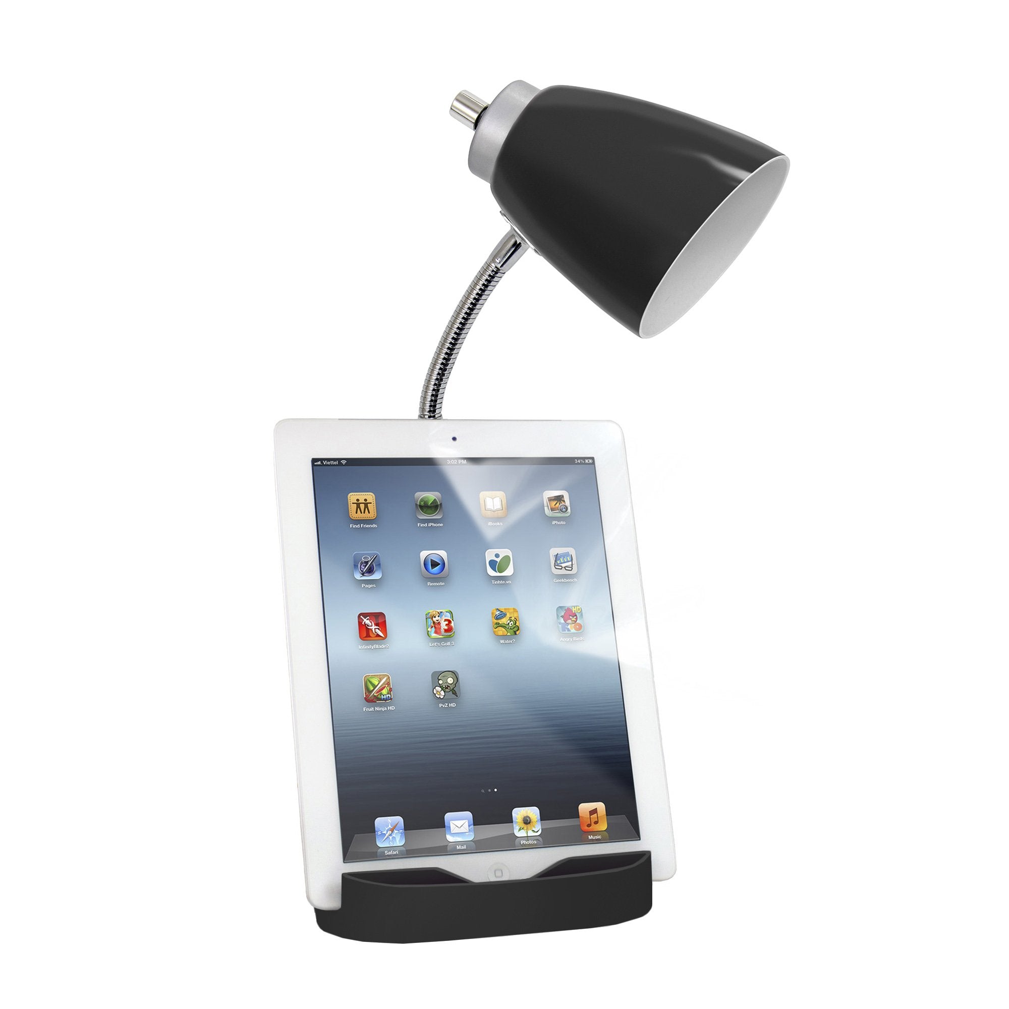 Limelights Ld1057 Blk Gooseneck Organizer Desk Lamp With Ipad Tablet Stand Book Holder And Charging Outlet, Black