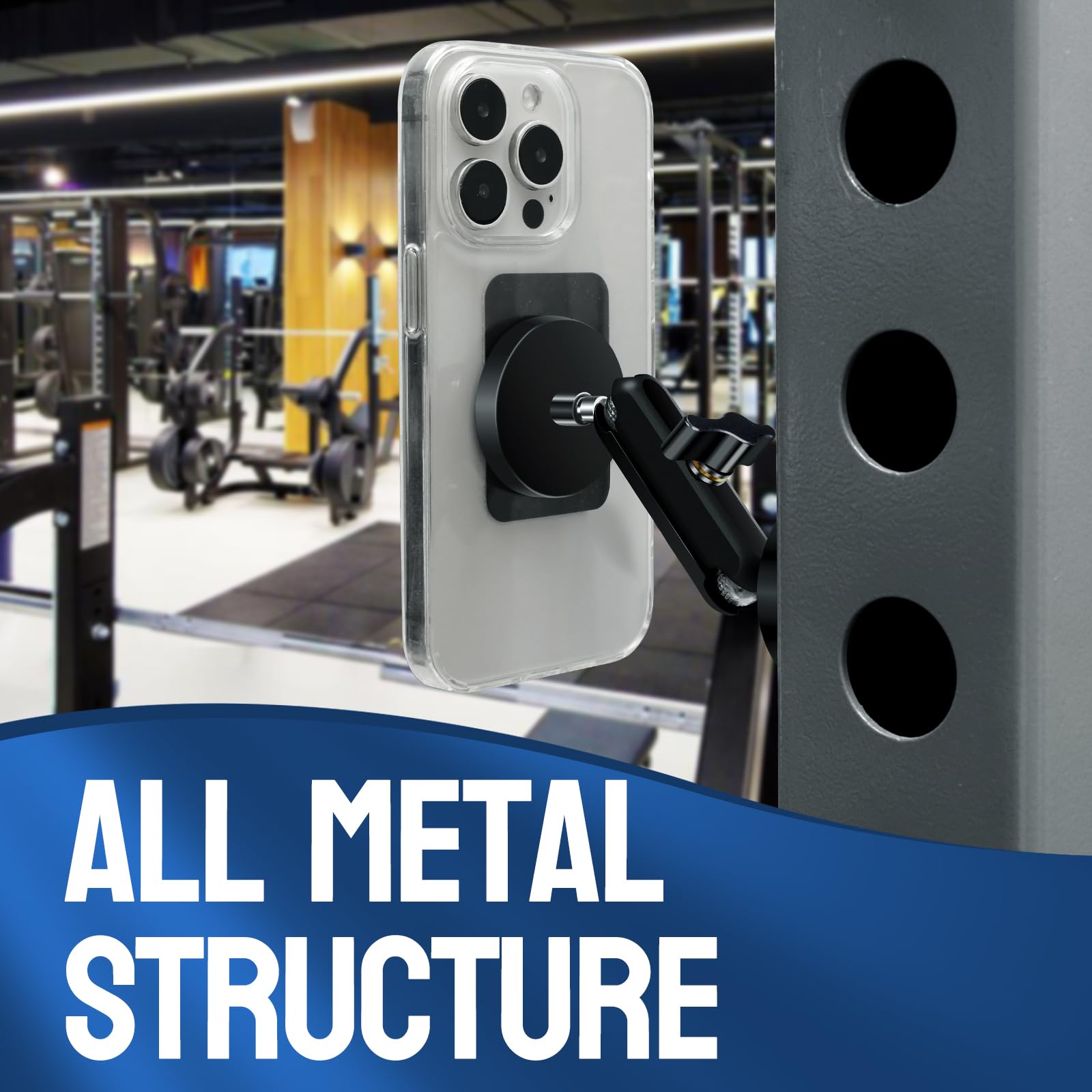 Jolliq Gym Magnetic Phone Holder Attach To Metal Surface, All Metal Dual Magnet Phone Mount For Gym, Compatible With All Iphone