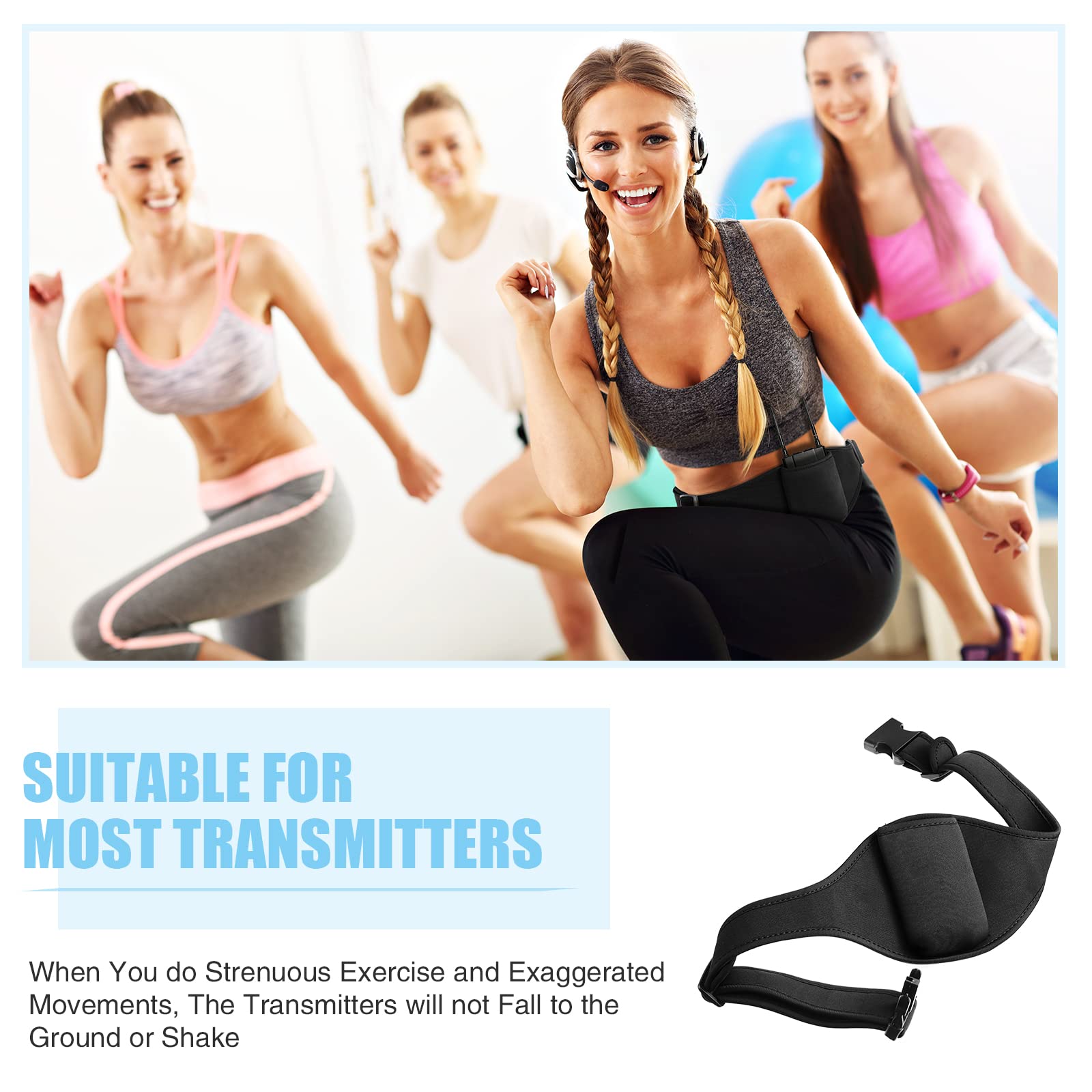 Mic Belt Mic Fitness Adjustable Microphone Black Instructor Microphone Strap Belt For Fitness(4 Pieces)