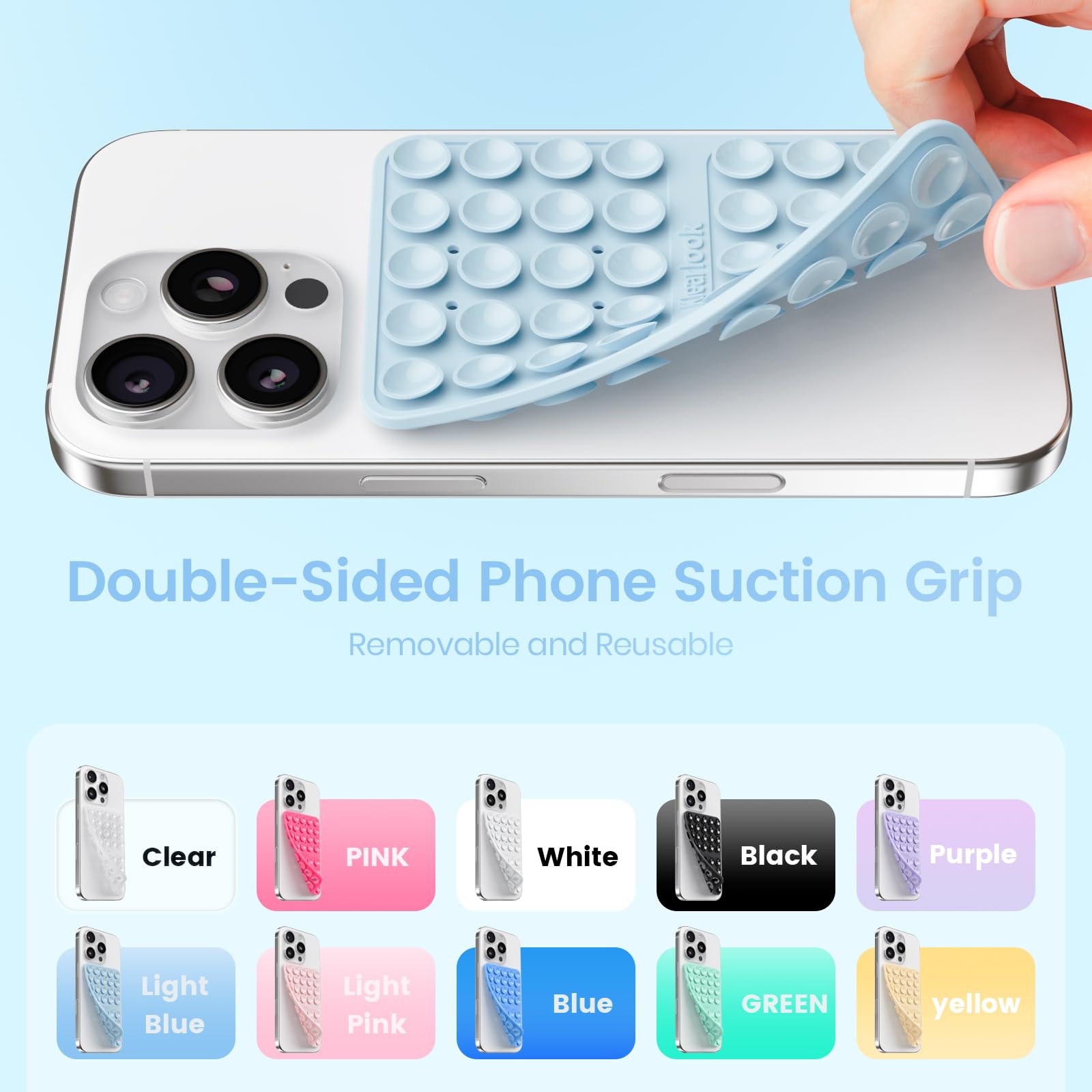 Silicone Suction Cup Phone Case Mount Double Sided, Silicon Sticky Phone Grip With Higher Suction Power For Cell Phone, Hands Fr