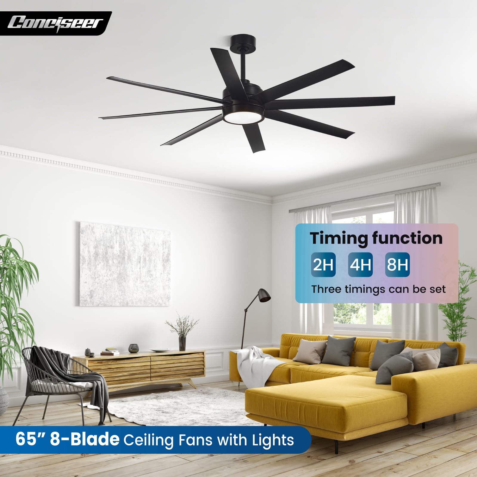 Modern Ceiling Fans With Lights, 65 Inch Ceiling Fan With Light And Remote For Bedroom Living Room Kitchen Office, Indoor/Outdoo