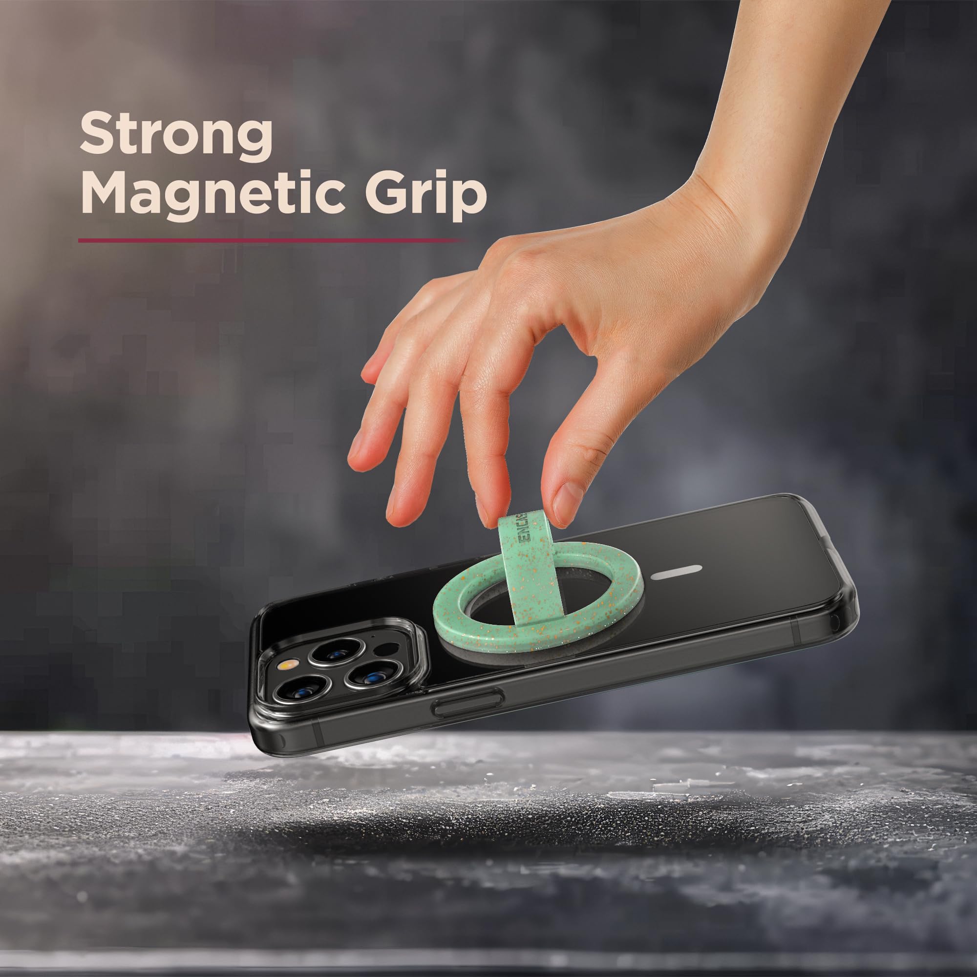 Encased Magnetic Phone Grip Holder (Compatible With Magsafe) Thin Silicone Finger Loop Ring For Iphone (Mint Glitter)