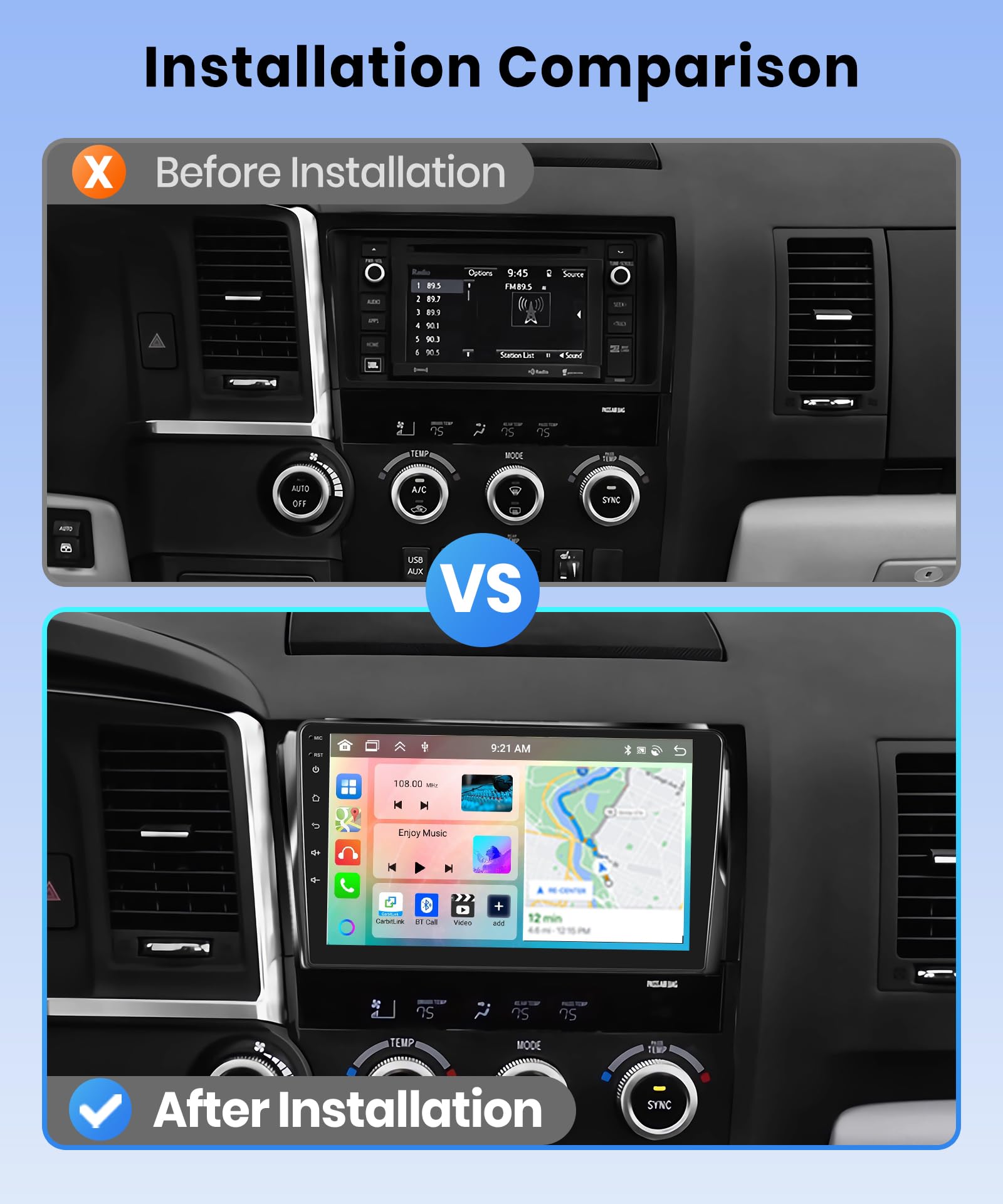 8 Core 4G 64G Android Stereo Radio For Toyota Tundra 2007 2013 Toyota Sequoia 2008 2018 Apple Carplay, Rimoody 10.1'' Touchscree