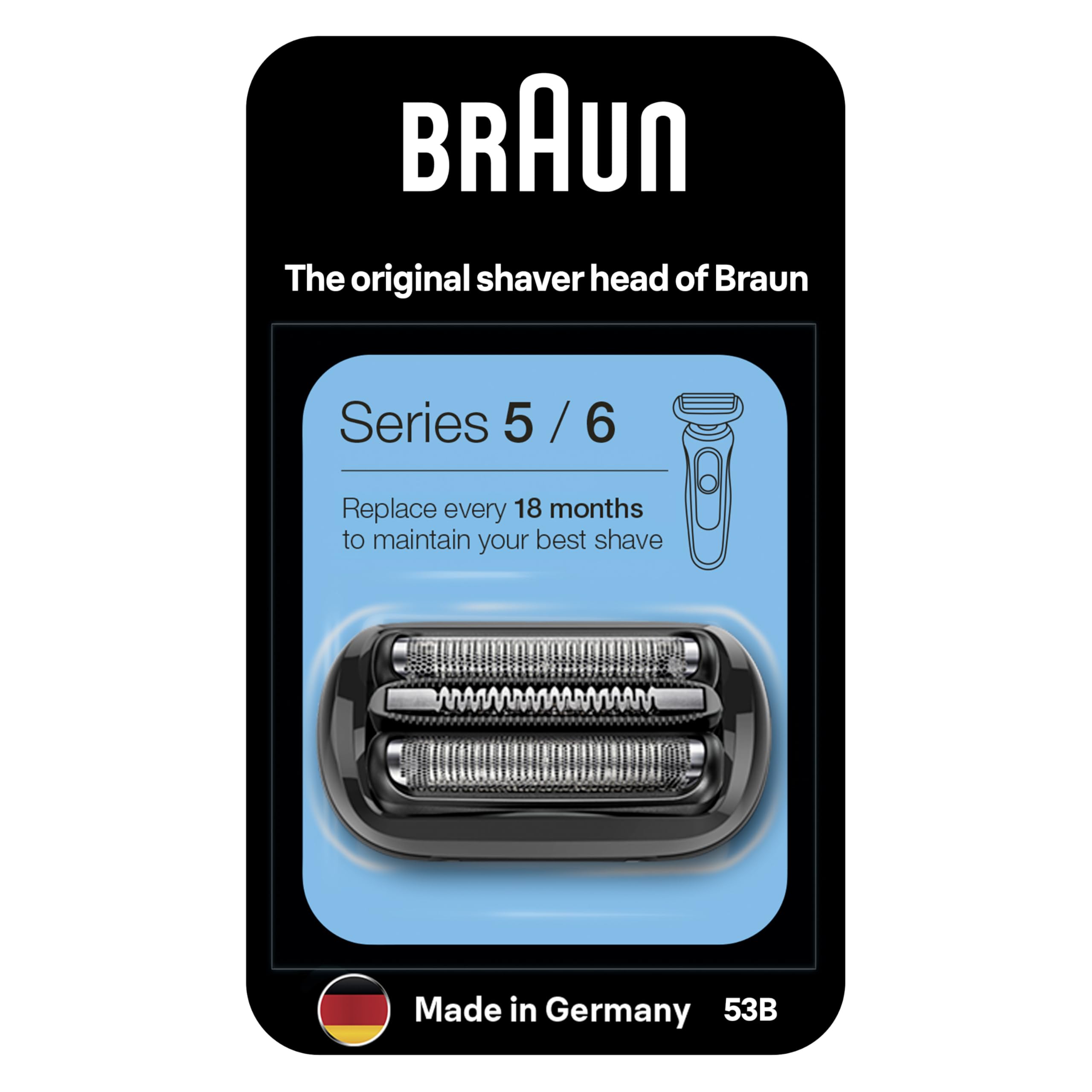 Braun Series 5 Electric Shaver Replacement Head, Easily Attach Compatible Head for New Generation Series 5/6 Shavers, 53B, Black