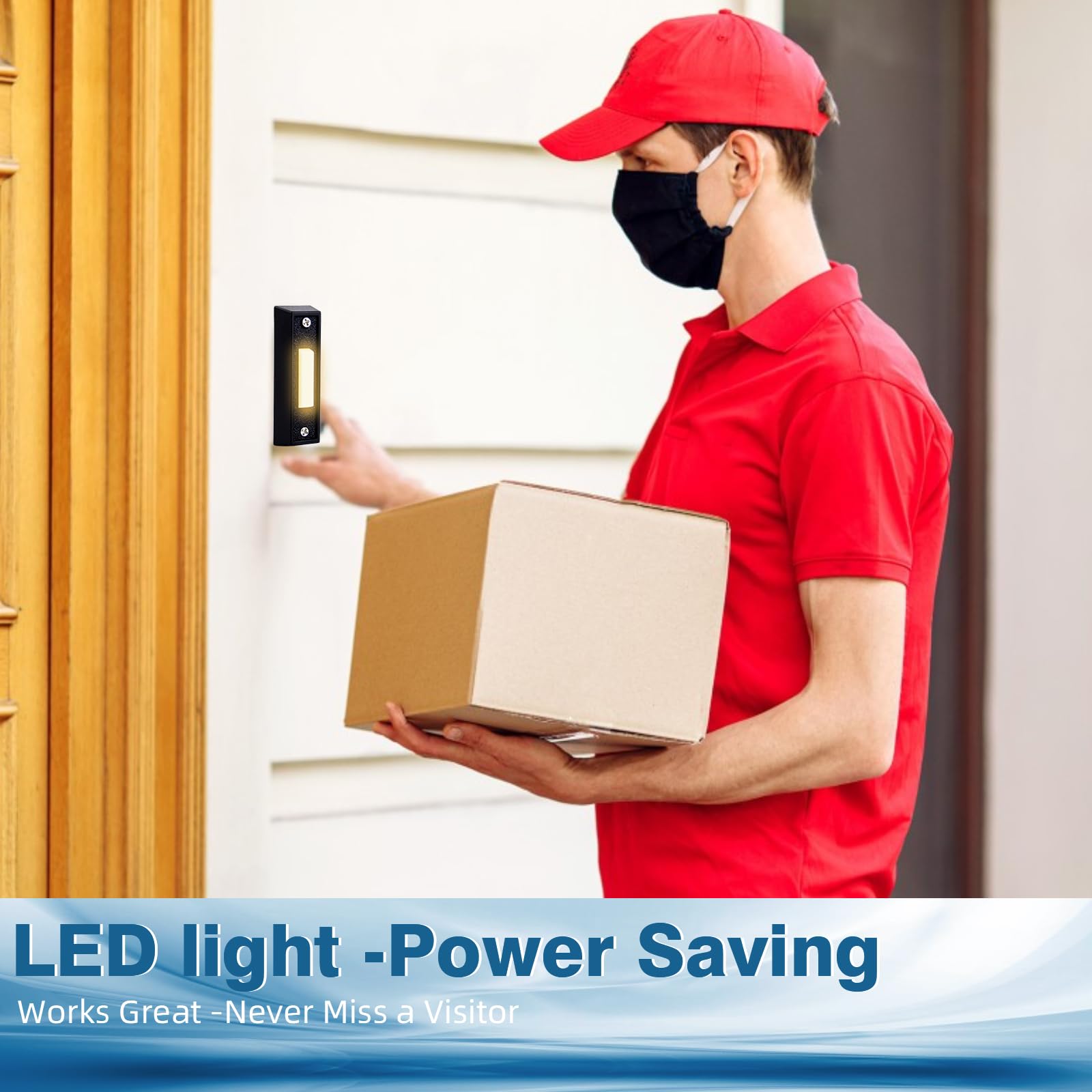 2 Pcs Black Replacement Doorbell Button,Lighted Doorbell Button Wired Door Bell Push Buttons Led Door Chime,Wall Mounted Doorbel