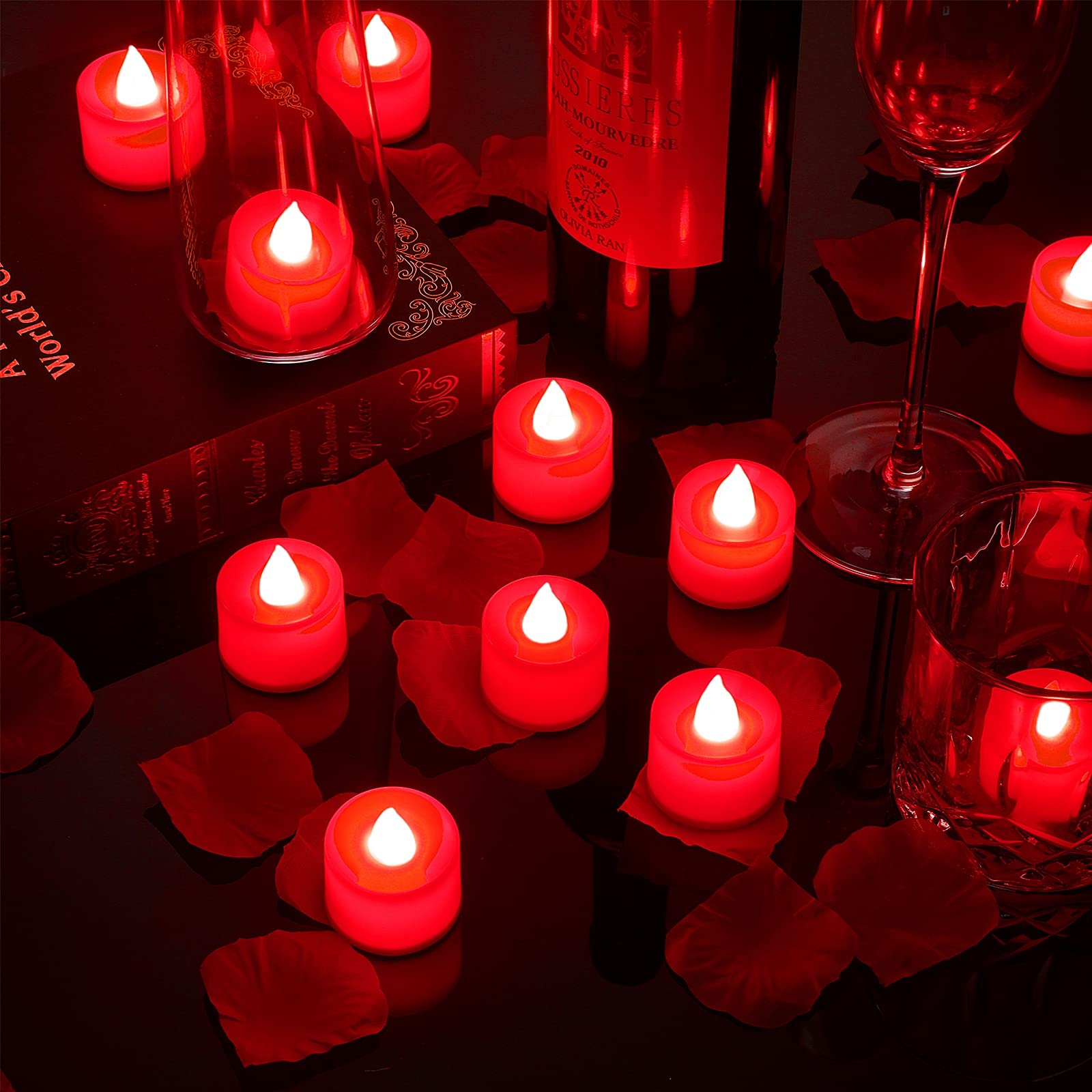 600 Pieces Artificial Rose Petals With 12 Pieces Led Tea Lights Candle Romantic Candle For Romantic Night Valentine? Day Anniver