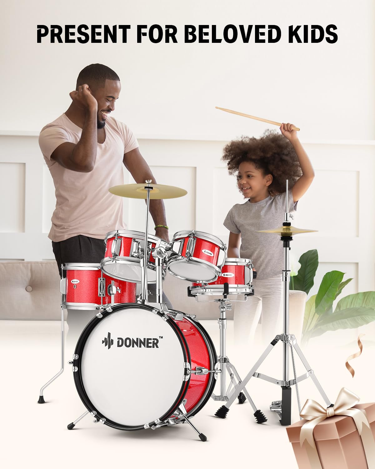 Kids Drum Sets Donner 5 Piece For Beginners,14 Inch Junior Drum Kit, With Adjustable Throne, Cymbal, Hi Hat, Pedal & Drumstick R