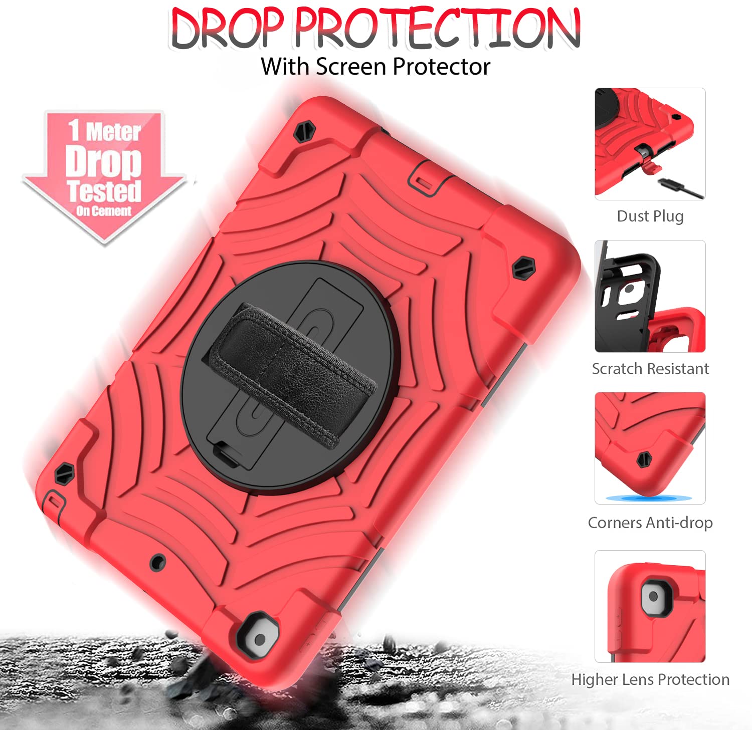 Bmouo Case For Ipad 9Th/8Th/7Th Generation  10.2 Inch 2021/2020/2019 With Screen Protector, 360 Rotating Stand Hand & Shoulder S