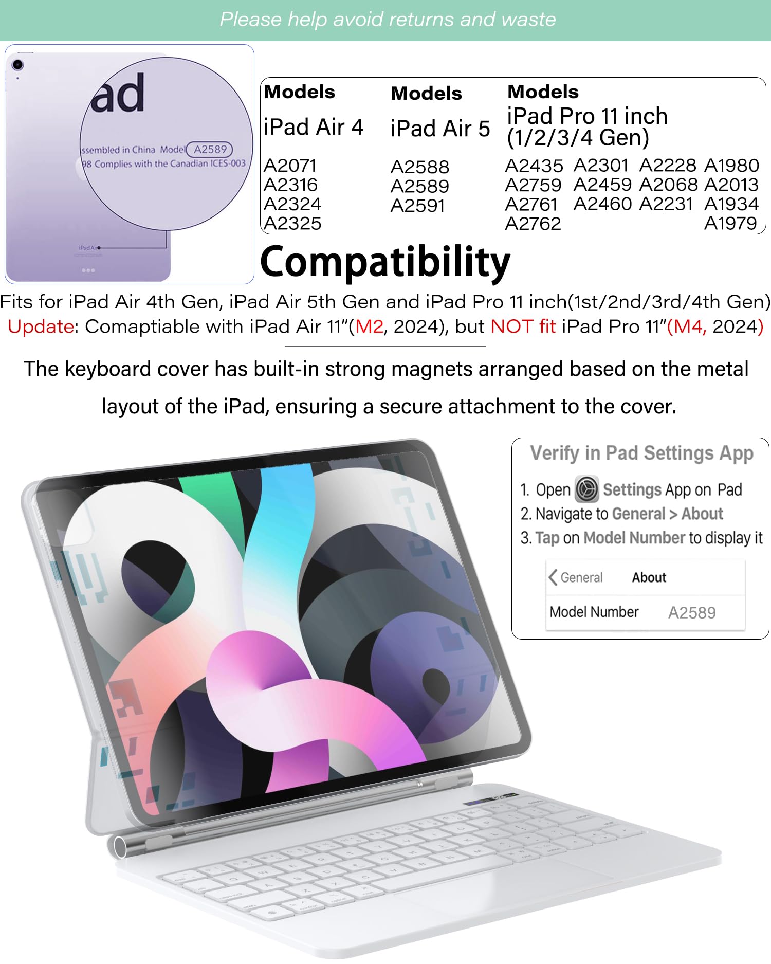 Zenlu Ipad Pro 11 Inch Case With Keyboard White, Magic Keyboard, Multi Touch Trackpad, Floating Cantilever Stand, Smart Backlit