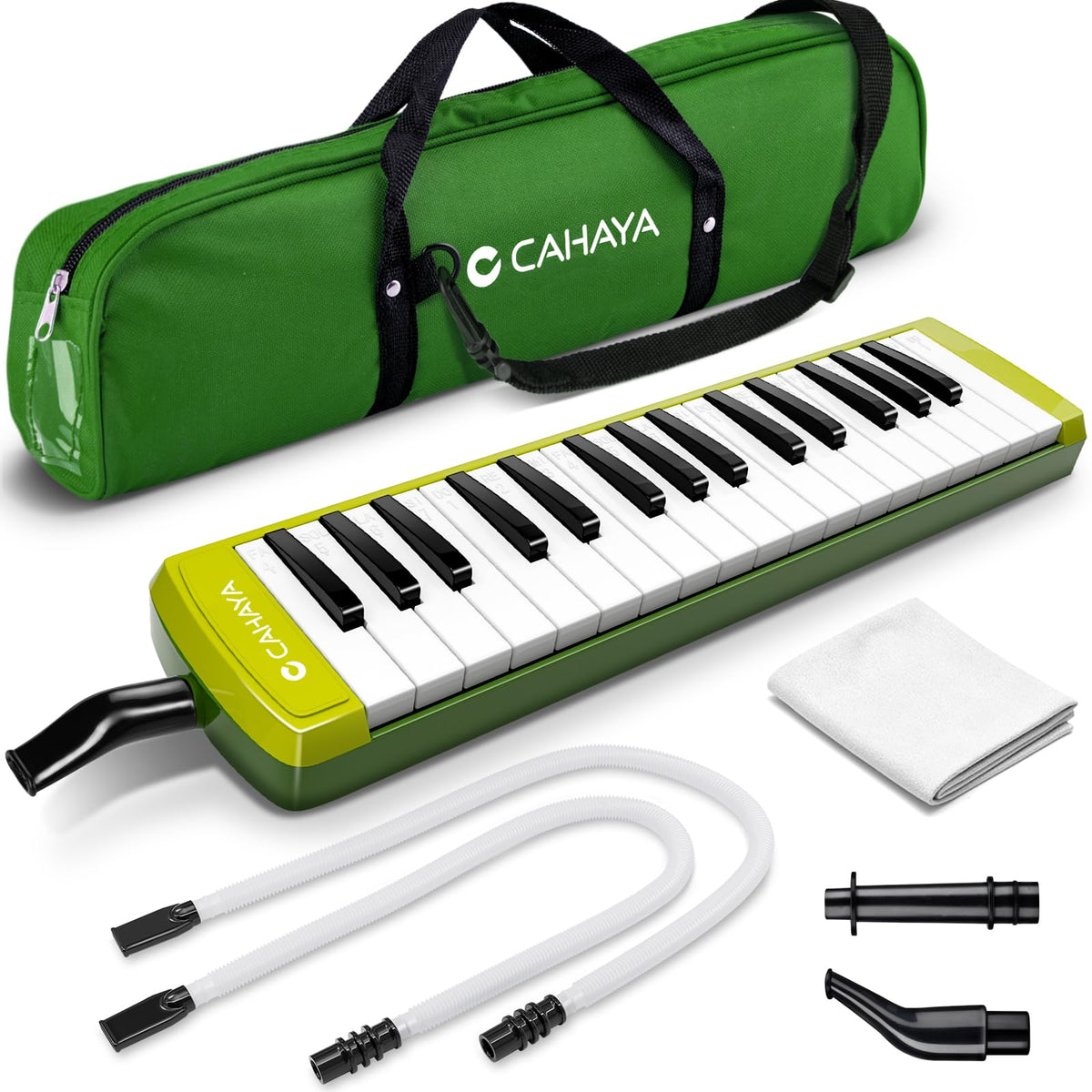 CAHAYA Melodica Instrument 32-Keys Green Double Tubes Mouthpiece Air Piano Pianica Keyboard Musical Instrument with Carrying Bag