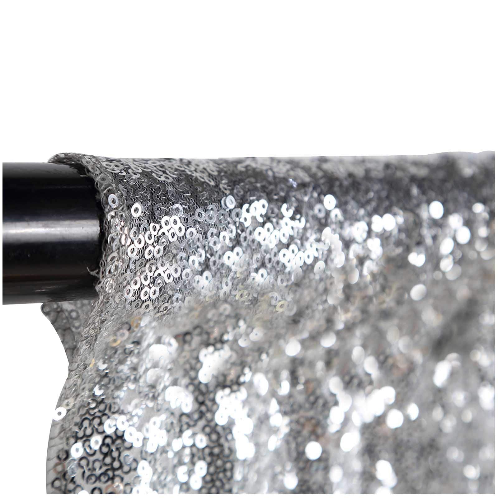 Lqiao Sequin Backdrop Curtain Panel 2X8Ft Silver, Sequin Photography Backdrop Curtain For Party/Home Curtain Decoration 1Pc, Poc