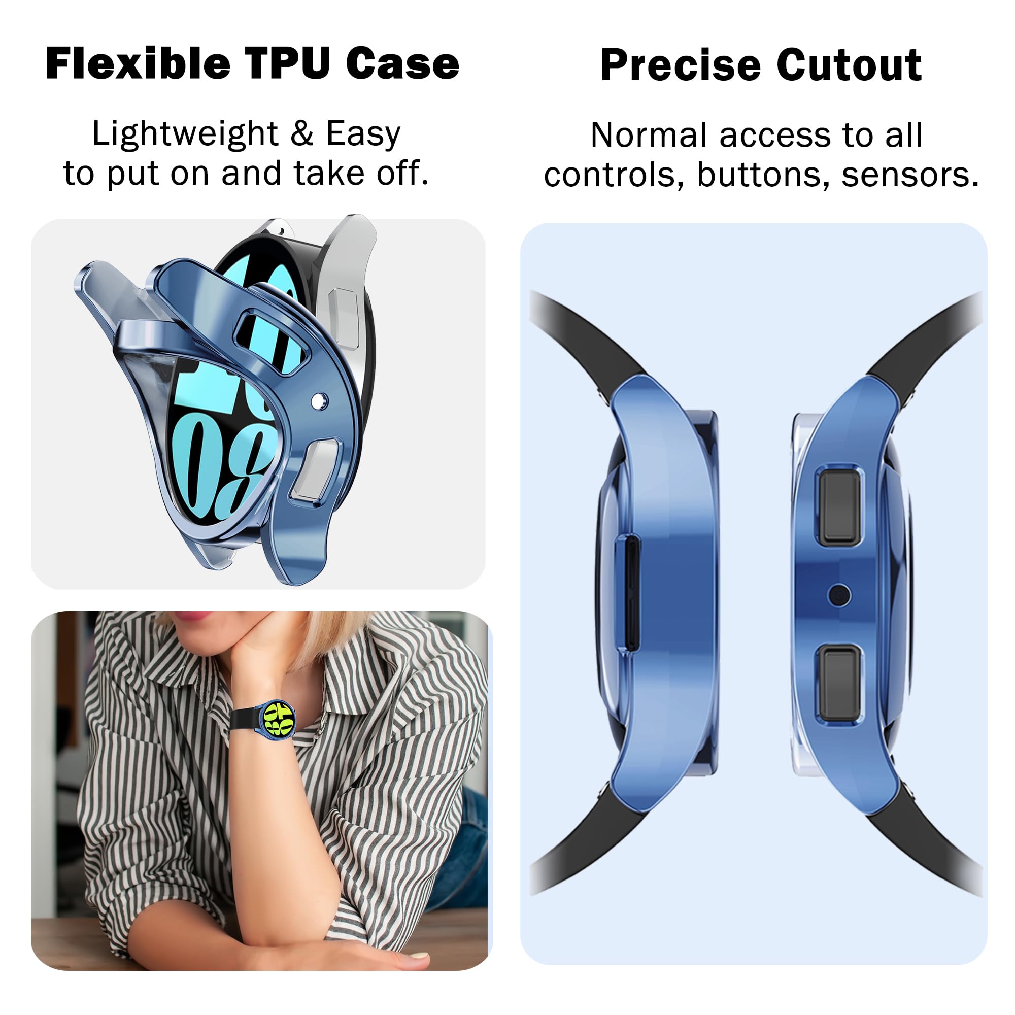 [6 Pack] Yuvike Watch Screen Protector Compatible With Samsung Galaxy Watch6 44Mm, Soft Tpu Bumper Case, Anti Scratch Full Prote