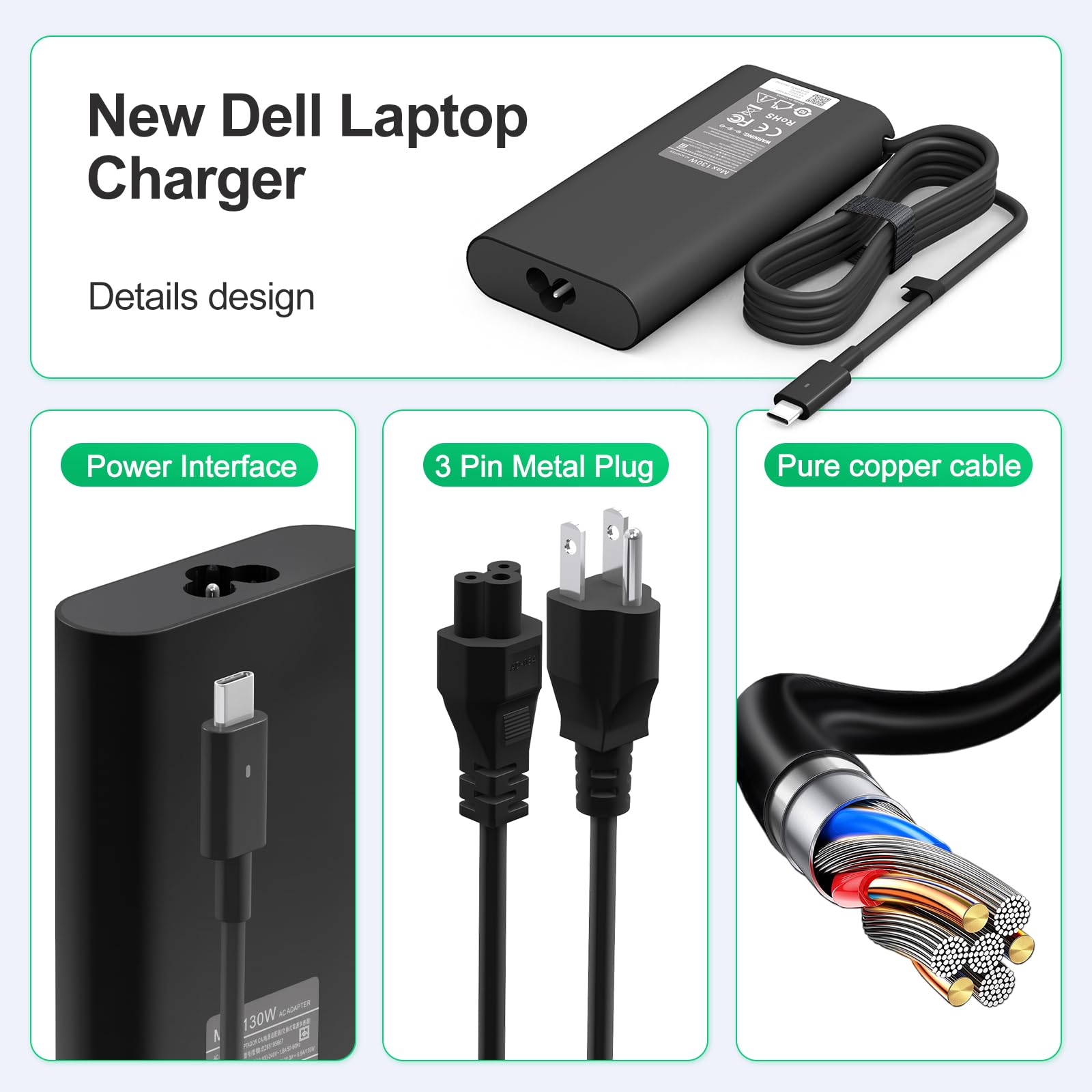 Replacement Dell 130W Laptop Charger Usb C Type C For Dell Xps 15 9575 9520 9510 9500 17 9720 9710 9700 Precision 5530 5550 5560