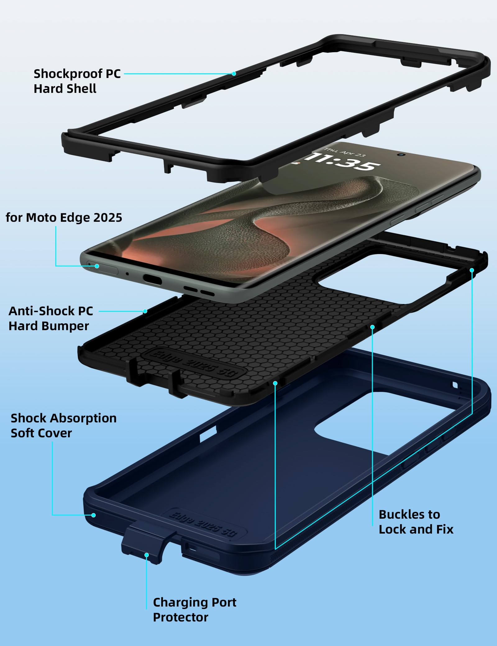 Topaux For Motorola Edge 2025 Case Anti-Shock Moto Edge 2025 Case 3-Layer Heavy Duty Full Body Protection Drop Impact Resistant