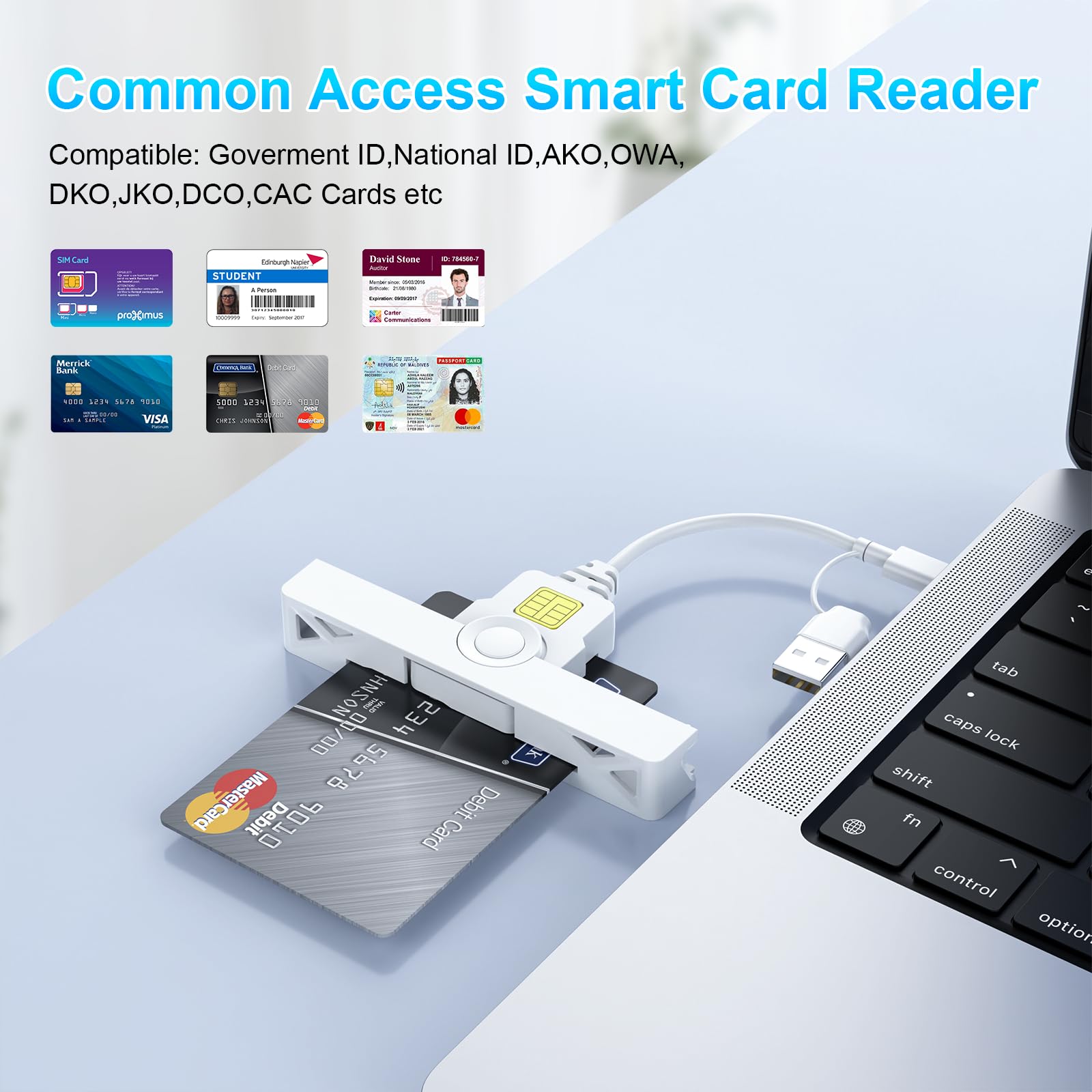 Cac Card Reader 2 In 1 Usb/Usb C Dual Connector, Dod Military Usb Common Access Cac Reader Type C Usb Smart Card Reader Compatible With Windows, Mac Os Mini Fold Plug And Play