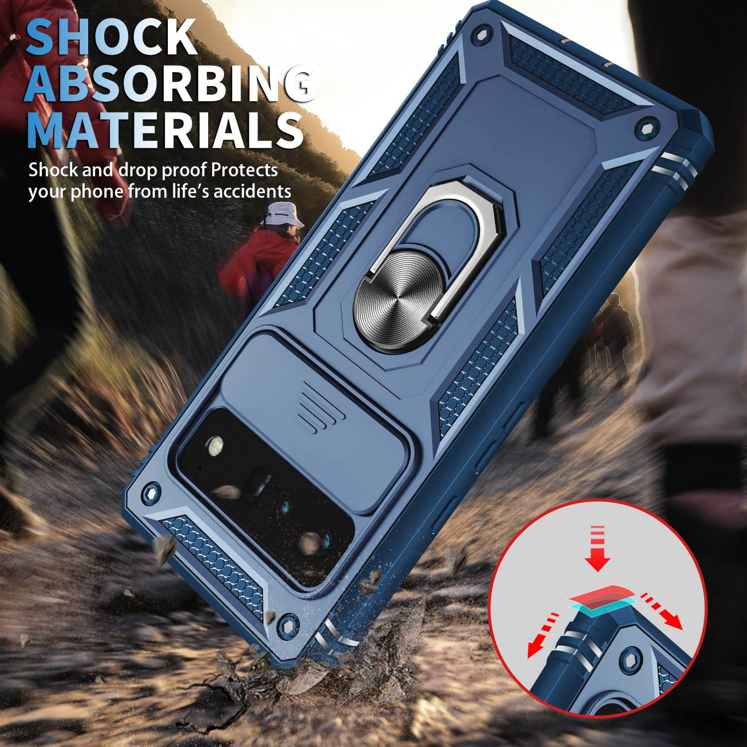 Fetrim Case For Google Pixel 6 Pro, Camera Cover Phone Case With Rotation Ring Stand For Google Pixel 6 Pro   Blue