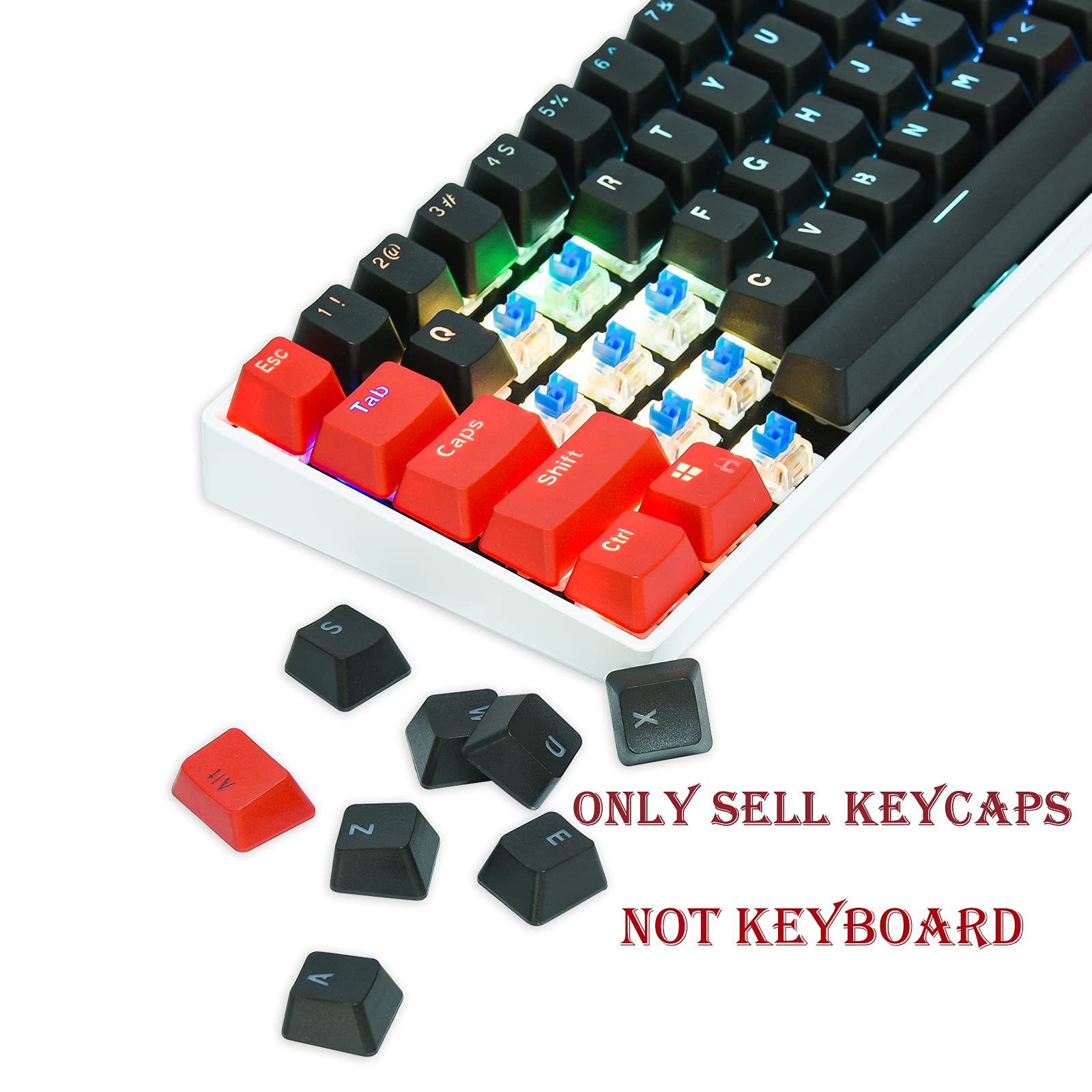 Fogruaden Pbt Keycaps Red And Black Keycaps 60 Percent, Oem Profile Custom Keycaps Set, Suitable For Cherry Mx Switch Mechanical