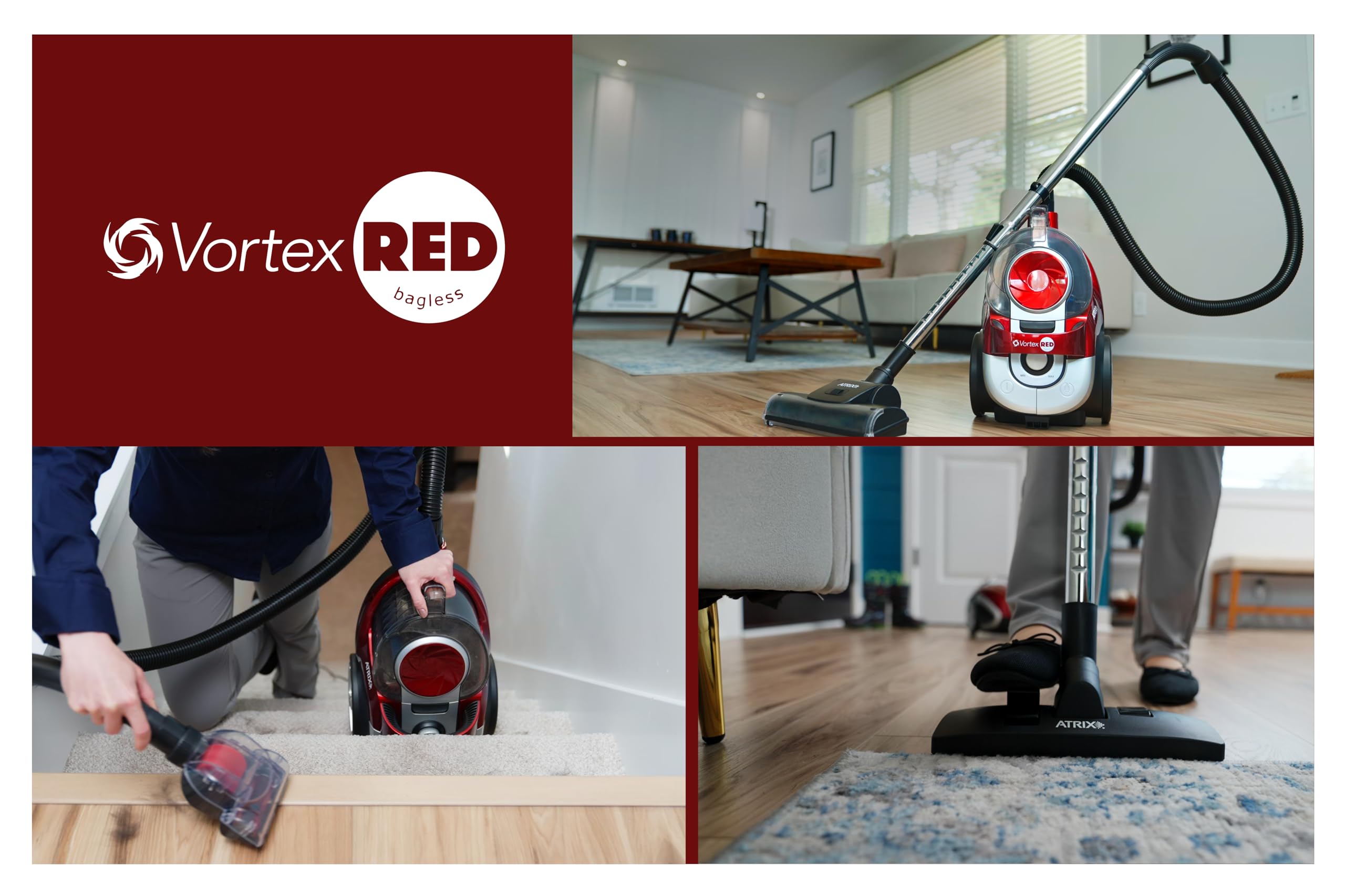 Atrix Vortex Red Bagless Hepa Canister Vacuum