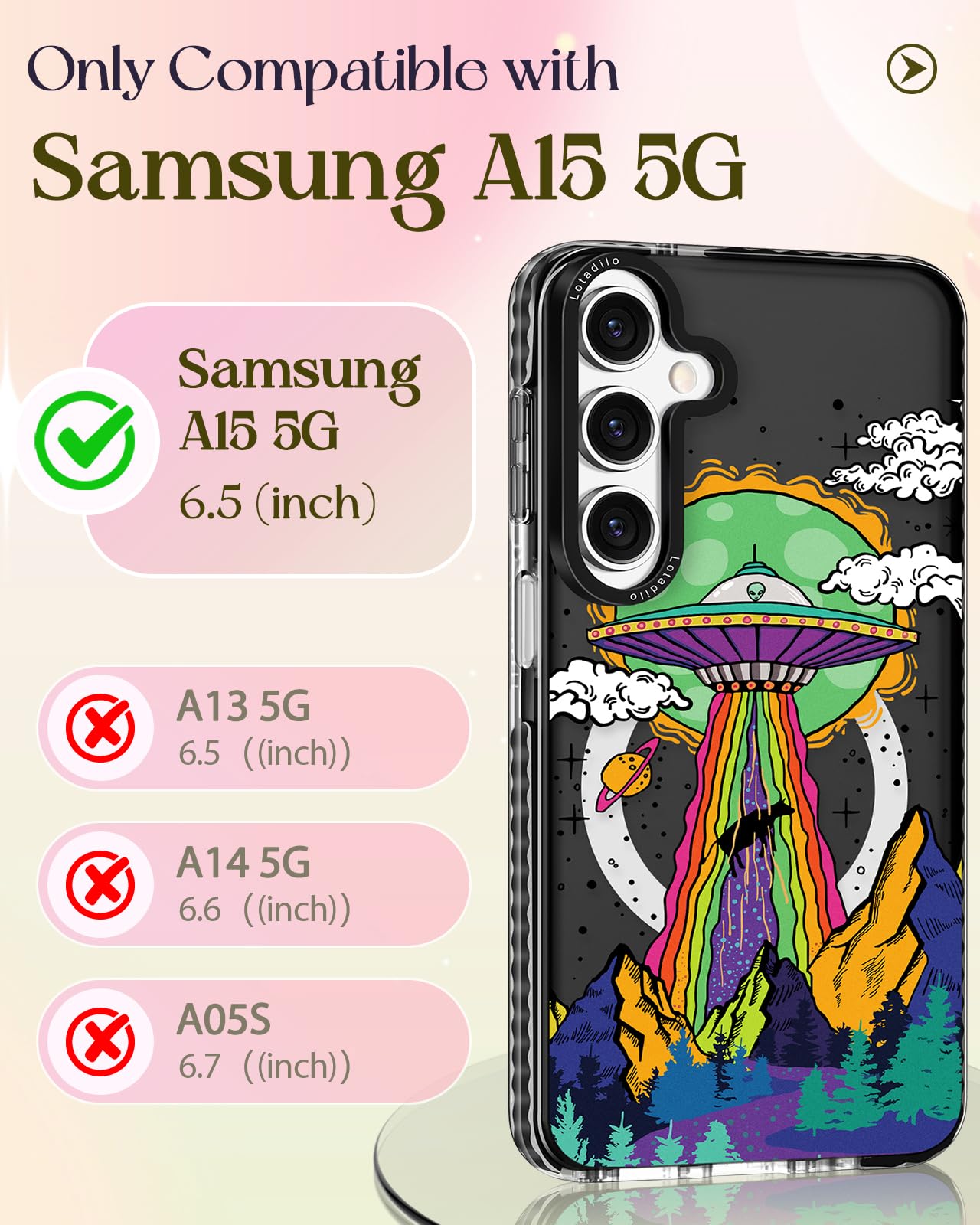 Lotadilo For Samsung Galaxy A15 5G Case For Women - Girls Cute Design Compatible With Magsafe Magnetic Ring Holder Stand Ufo Ali