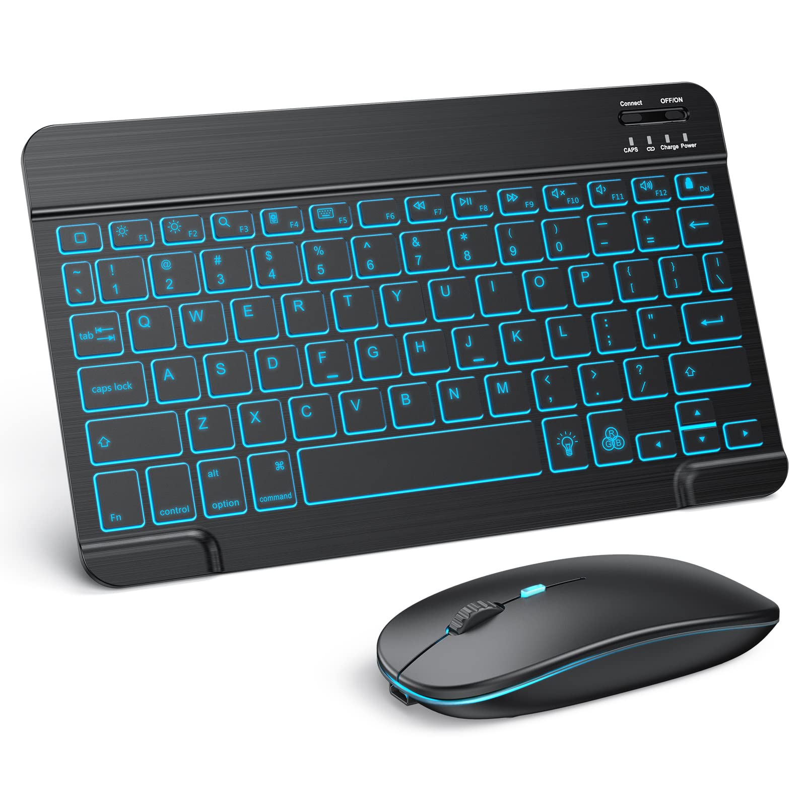 Tecurs Bluetooth Keyboard And Mouse Combo For Ipad   Rechargeable Wireless Keyboard & Mouse With 7 Color Backlit Compatible With