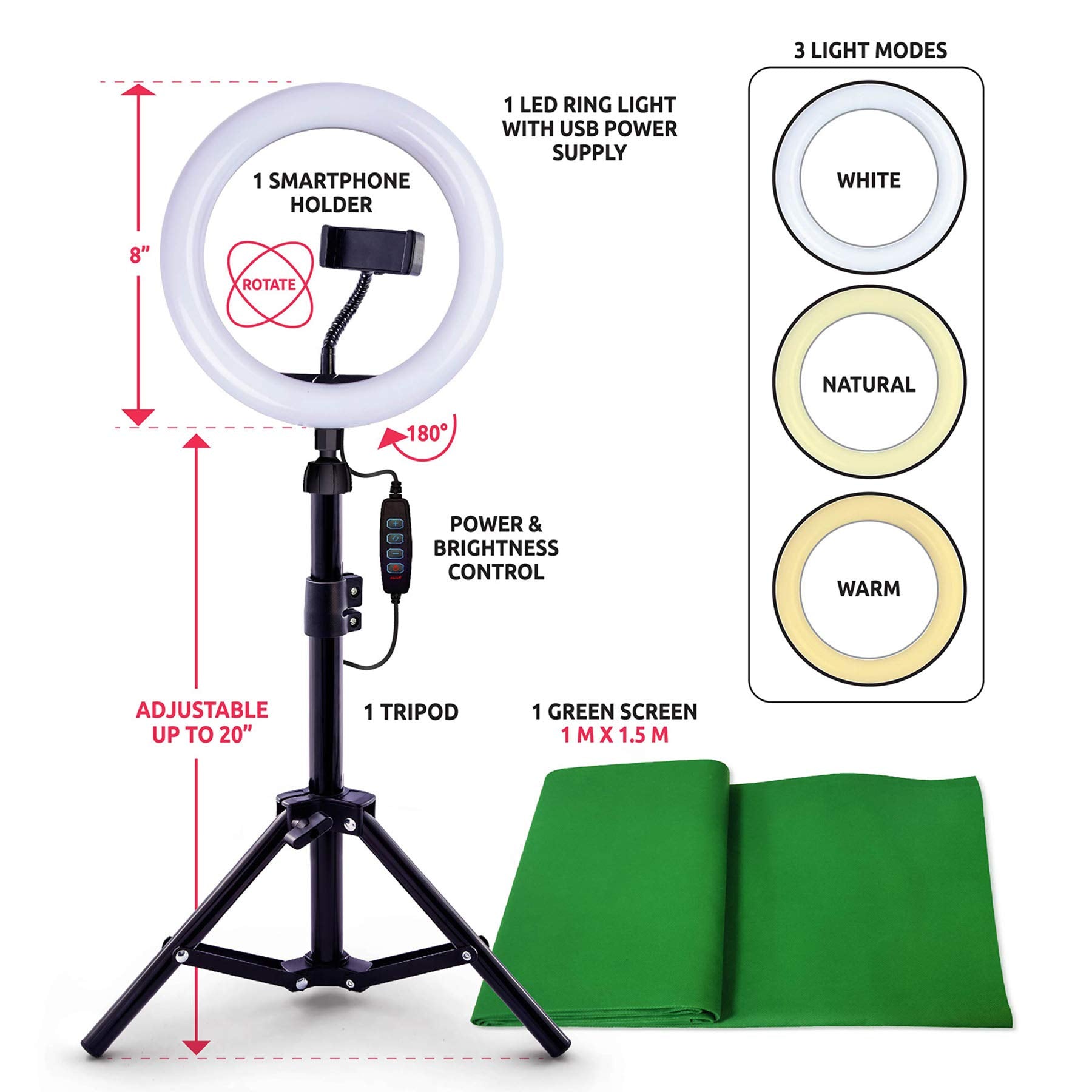 Canal Toys So Diy Tiktok Instagram Youtube Ring Light With Green Screen And Phone Mount Tripod. Studio Creator Influencer Video