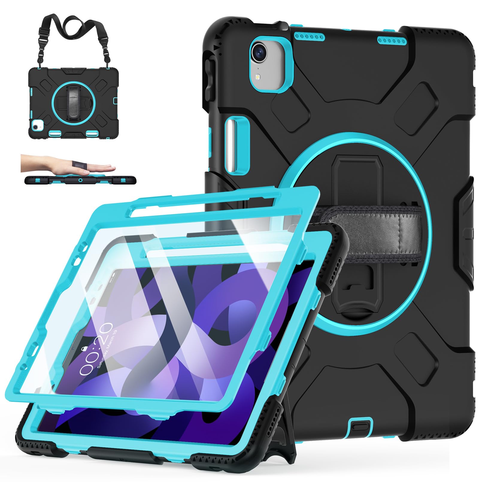 Miesherk Stock Case For Ipad Air 5Th/4Th Generation: Military Grade Protective Cover With Pencil Holder, Stand, Handle & Shoulde