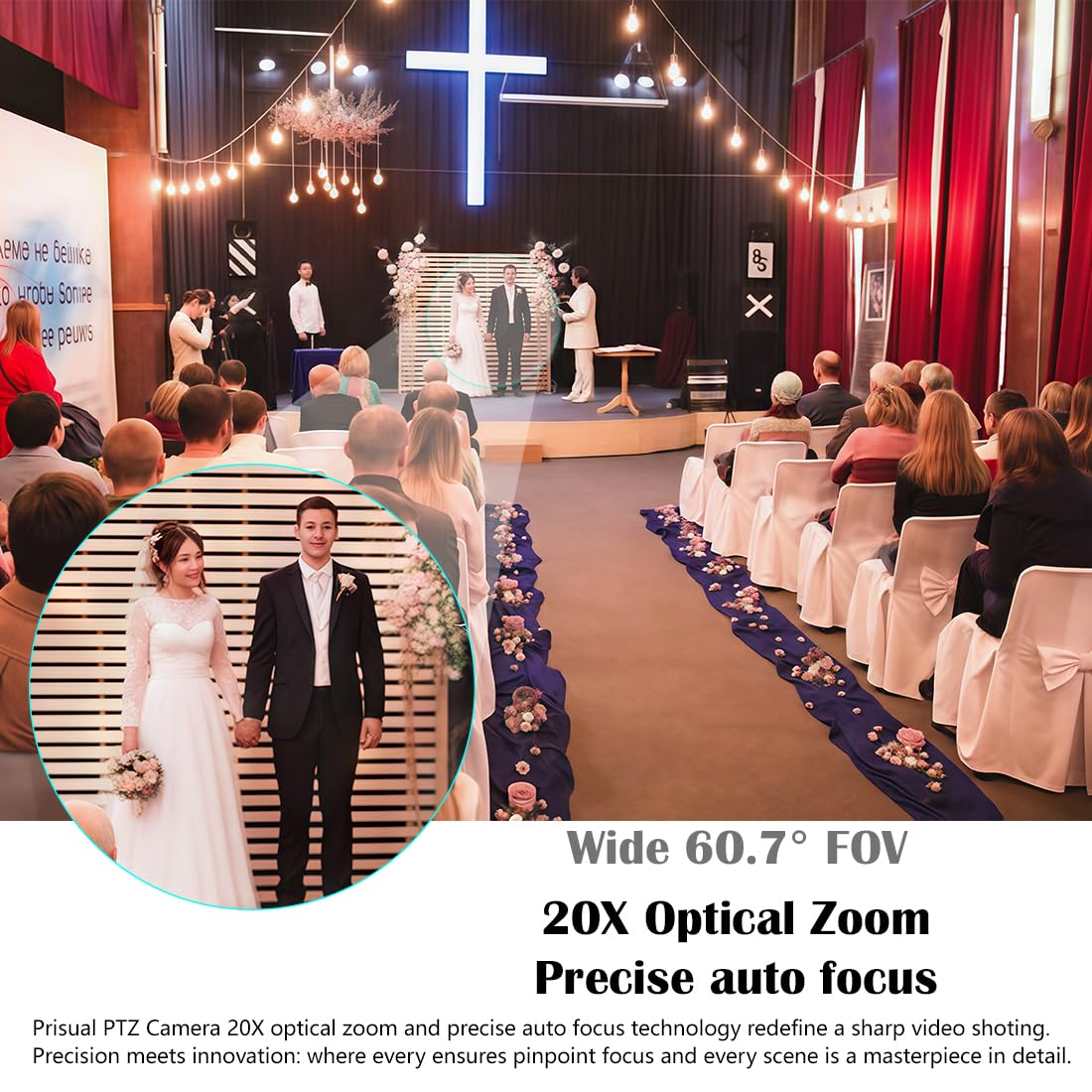 Prisual Ptz Camera 20X Optical Zoom With Hdmi/Sdi/Usb/Ip Streaming Outputs, Auto Tracking For Church Worship Live Events Video R
