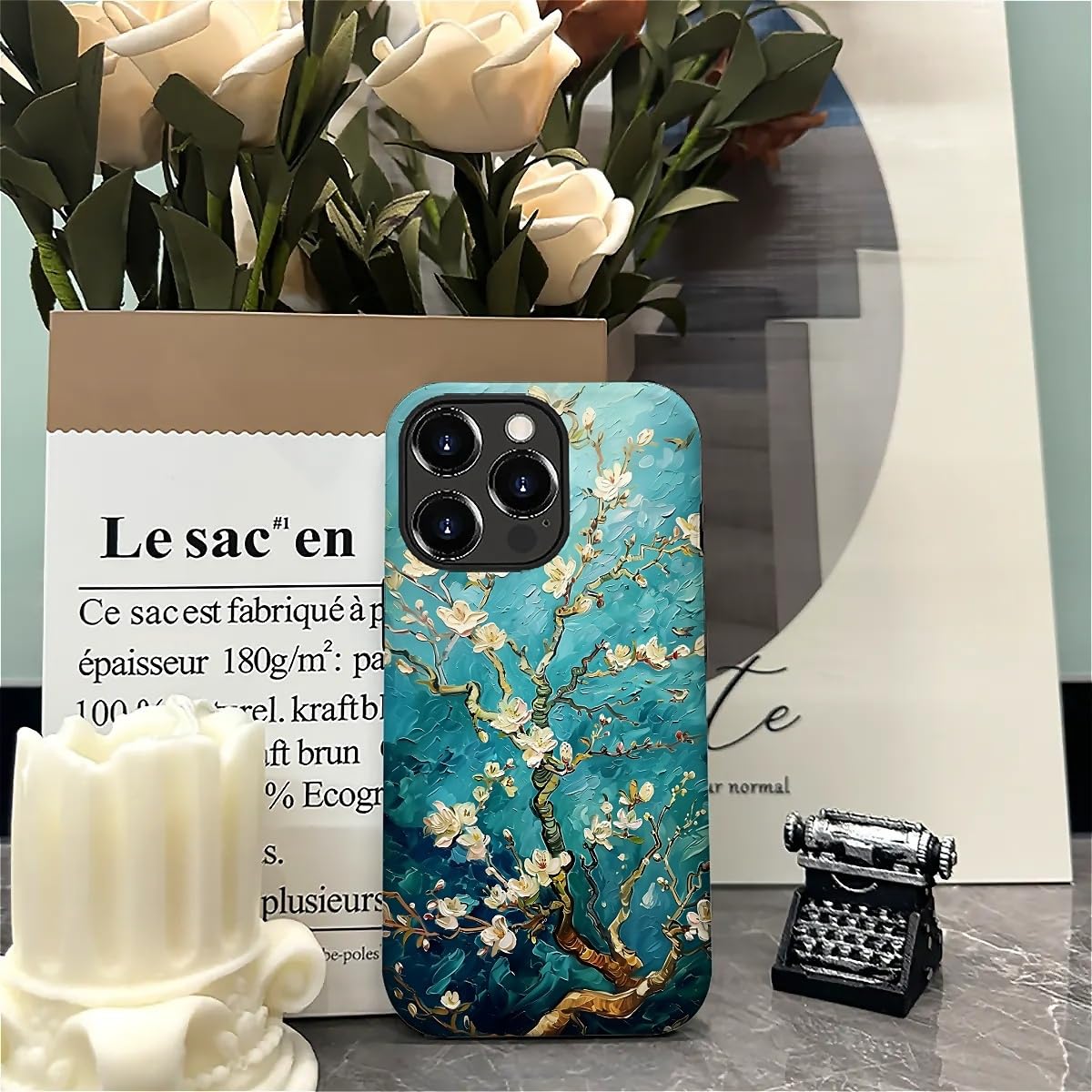 Goodsprout Case Compatible With Iphone 16 Pro Max, Oil Painting Floral Printing Girl Hybrid 2-Layer Hard Shell + Silicone Protec