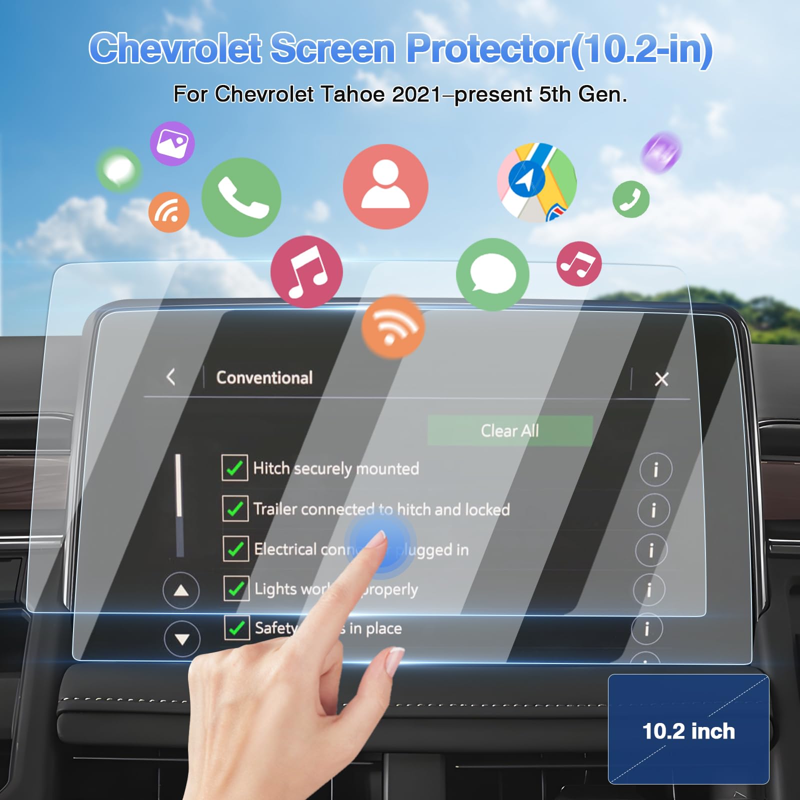 Sunsdrew 2Pcs Screen Protector For 2021 2024 2025 Chevy Tahoe/Suburban/Gmc Yukon Accessories 10.2 Inch Touch Screen Radio Display Protector 9H Tempered Glass Protective Film Anti Glare