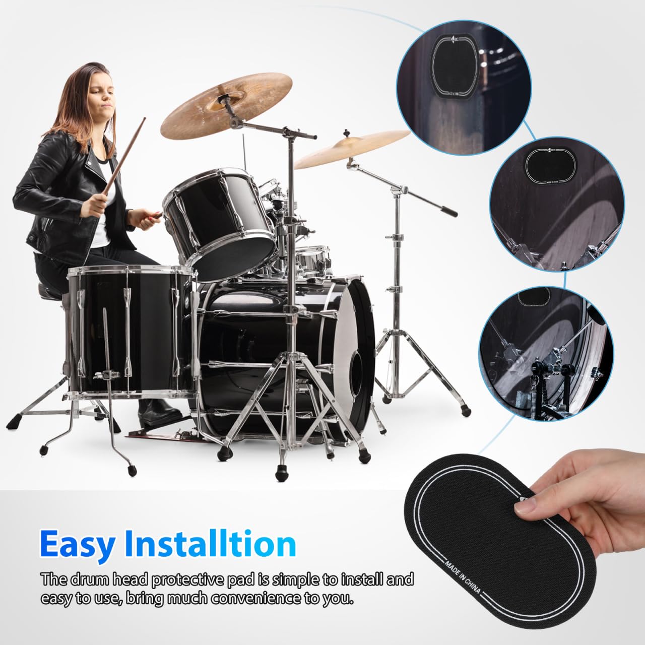 Supvox 2 Pcs Bass Drum Single Pedal Patch: 6.1 X 3.5 Inch Self Adhesive Drumhead Mute Pad   Percussion Instrument Accessories, B