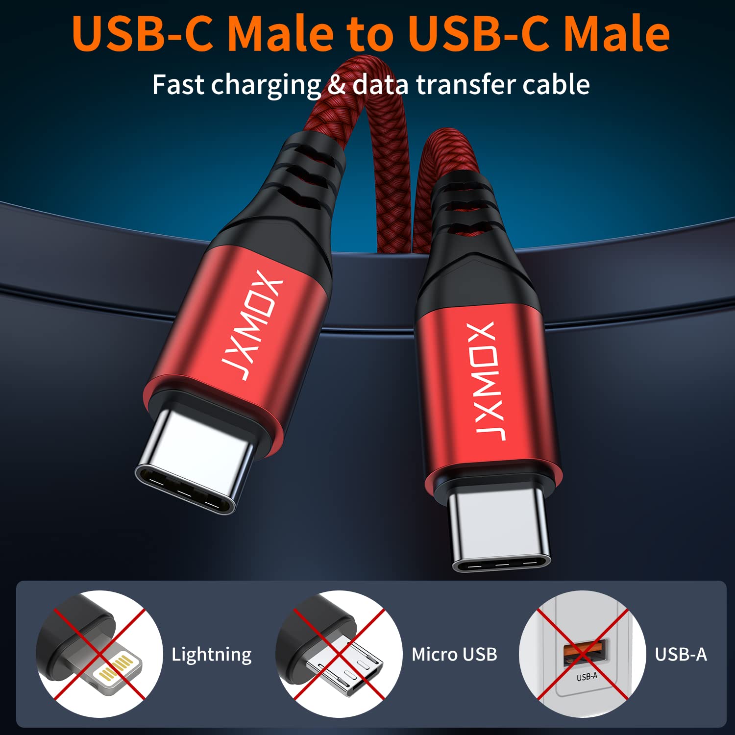 Jxmox Usb C To Usb C Cable 60W (2 Pack 3.3Ft), Type C Fast Charging Cord Charger Compatible With Iphone 15/15 Pro/15 Plus/15 Pro