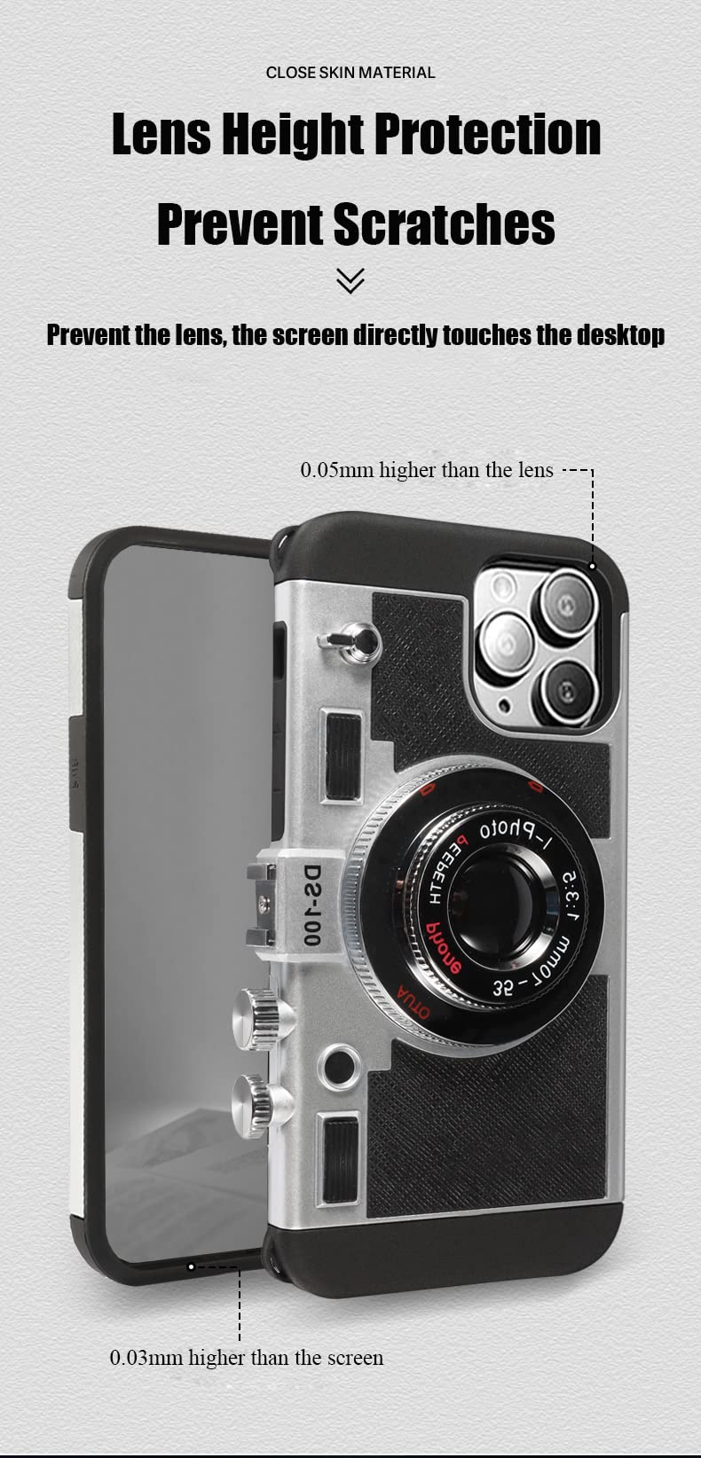 Yatchen Emily In Paris Phone Case For Iphone 13 Cute 3D Vintage Camera Phone Case With Lanyard Adjustable Shoulder Strap Unique
