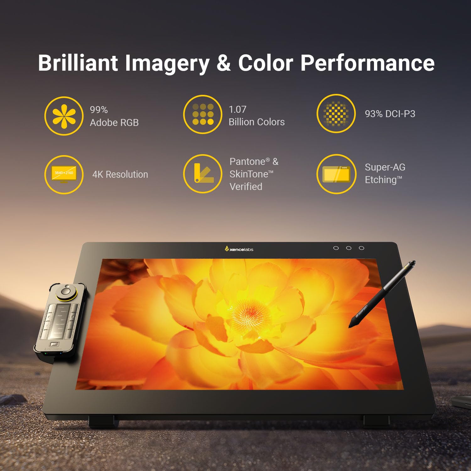 Xencelabs Pen Display 24, 4K Drawing Monitor With Quick Keys, 99% Adobe Rgb Graphic Drawing Display, 2 Battery Free Pens, 8192 L