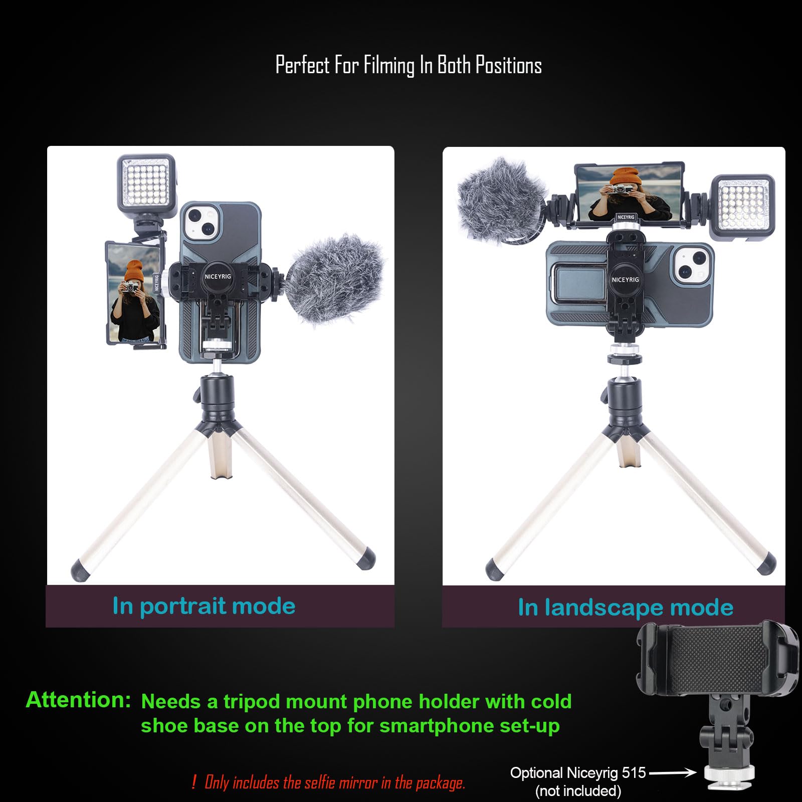 NICEYRIG Vlog Selfie Mirror for iPhone 14/13/12/11 Pro Max - Black Aluminum, Model CA-151122534, Ideal for YouTube TikTok Instagram