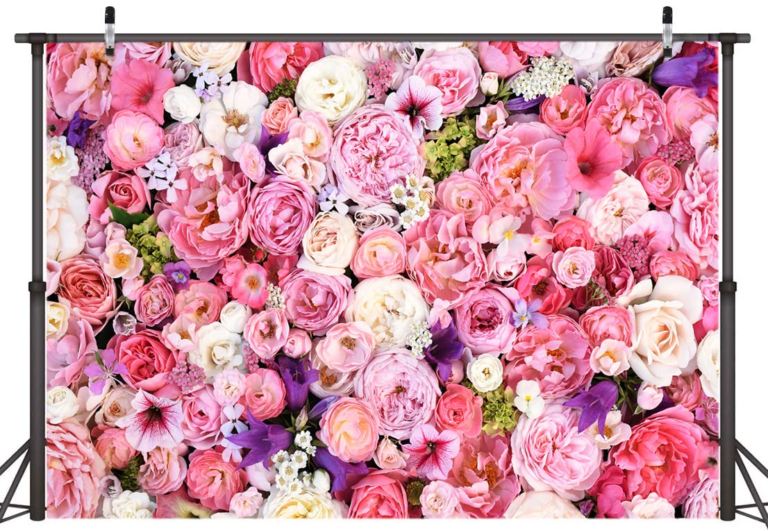 Alltten 7X5Ft Flower Wall Backdrop Spring Pink Rose Floral Photography Backdrop Bridal Shower Birthday Valentine'S Day Mother'S