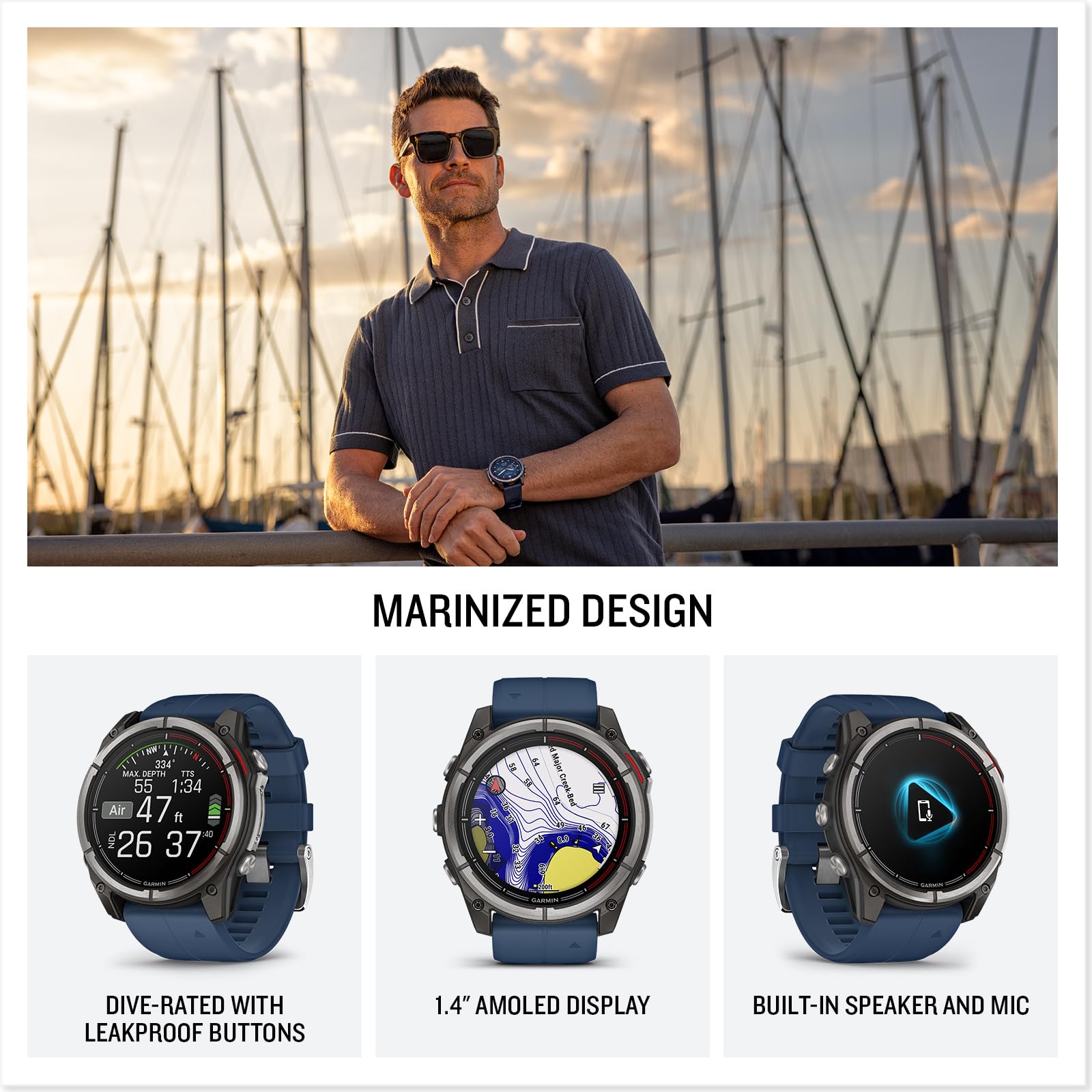 Garmin Quatix 8, 51 Mm, Marine Gps Smartwatch, Bright Amoled Display, Chartplotter Controls, Built-In Flashlight, 24/7 Health &