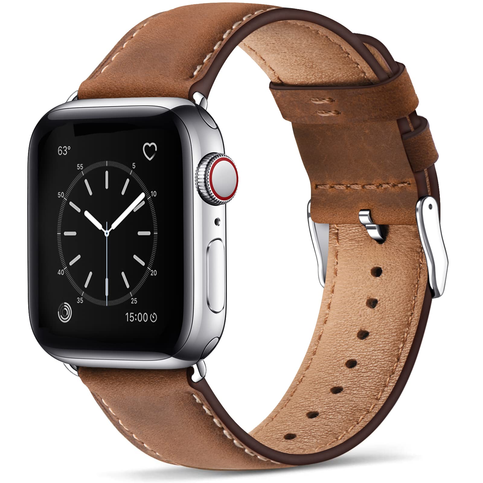 Sunfwr Leather Bands Compatible With Apple Watch Band 49Mm 45Mm 44Mm 42Mm For Men Women, Top Grain Genuine Leather Replacement S