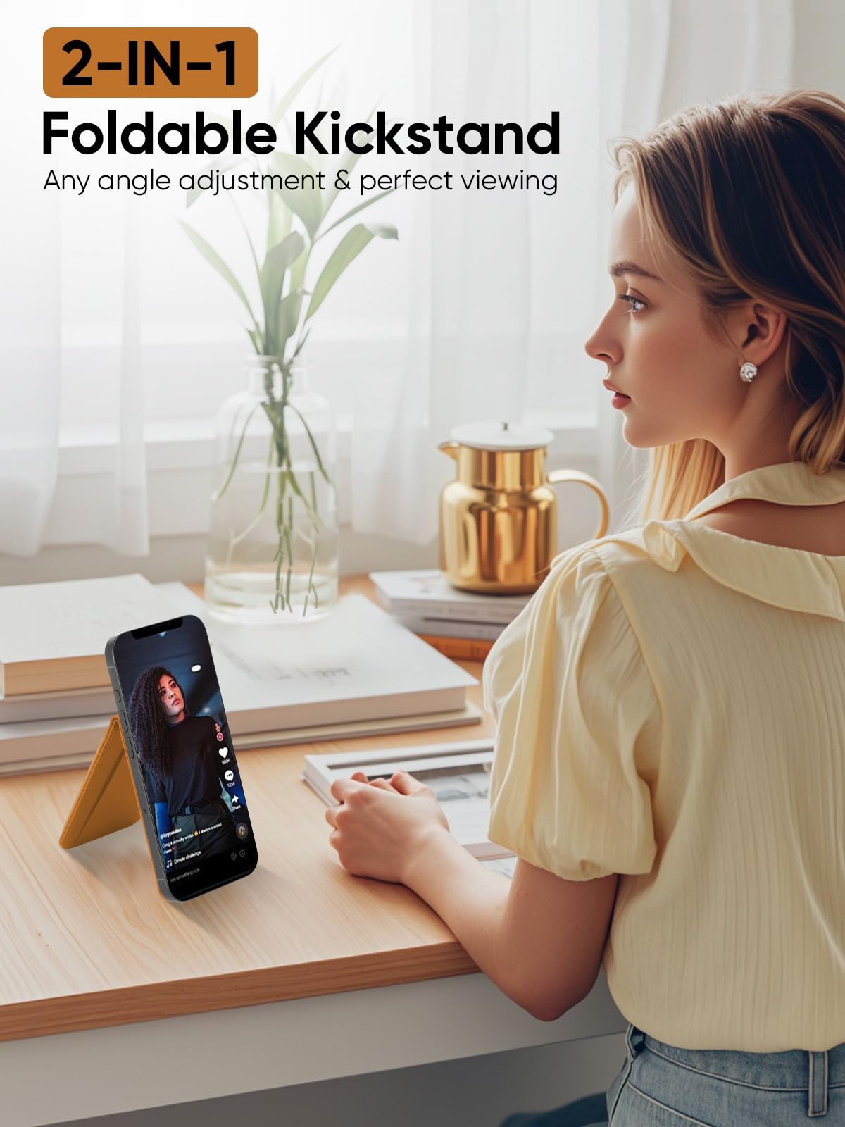 Topmade Phone Card Holder, Leather Phone Wallet Stick On With Stand, Open Id Window, Strongest 3M Adhesive Credit Card Holder Fo