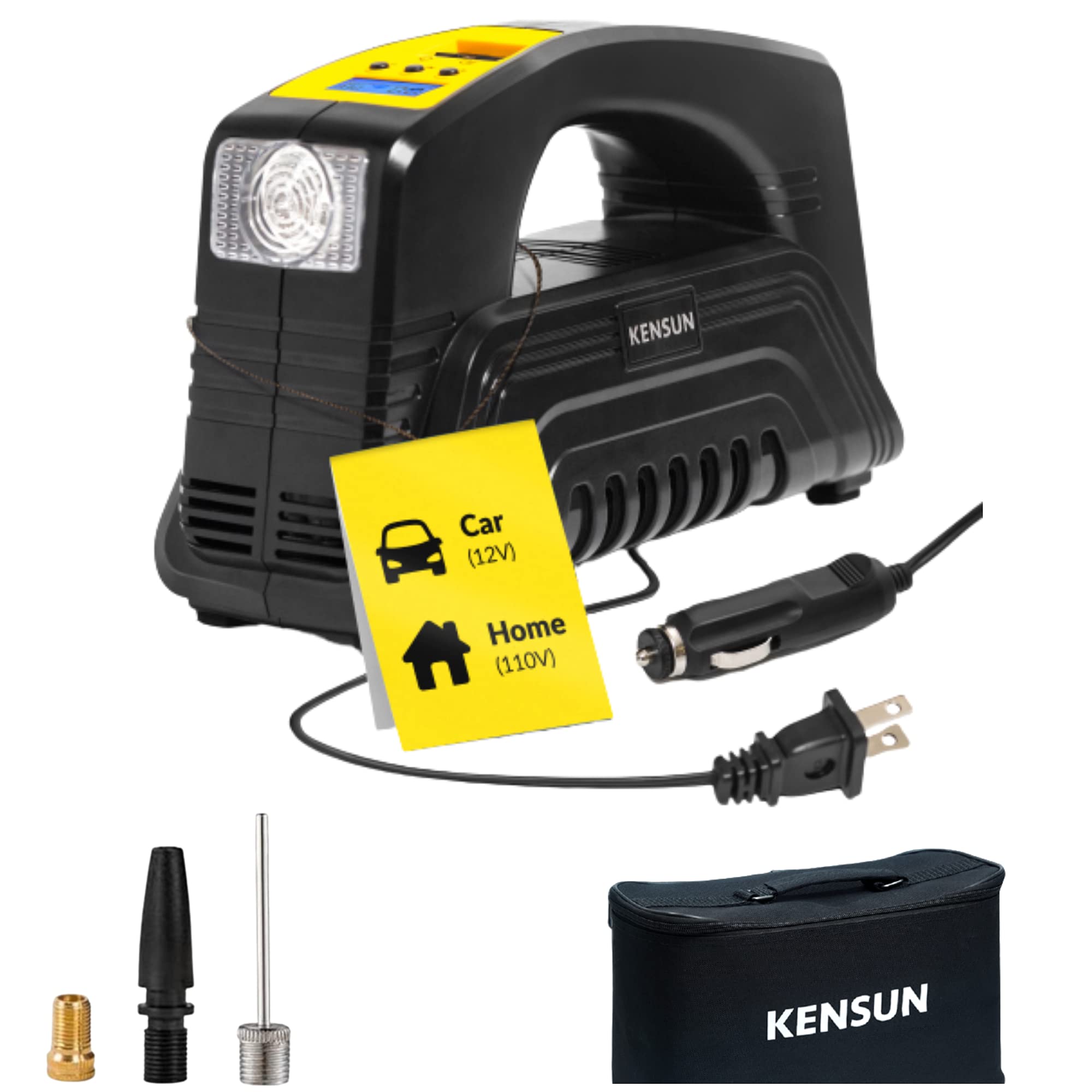 Kensun Ac/Dc Digital Tire Inflator For Car 12V Dc And Home 110V Ac Rapid Performance Portable Air Compressor Pump For Car, Bicyc