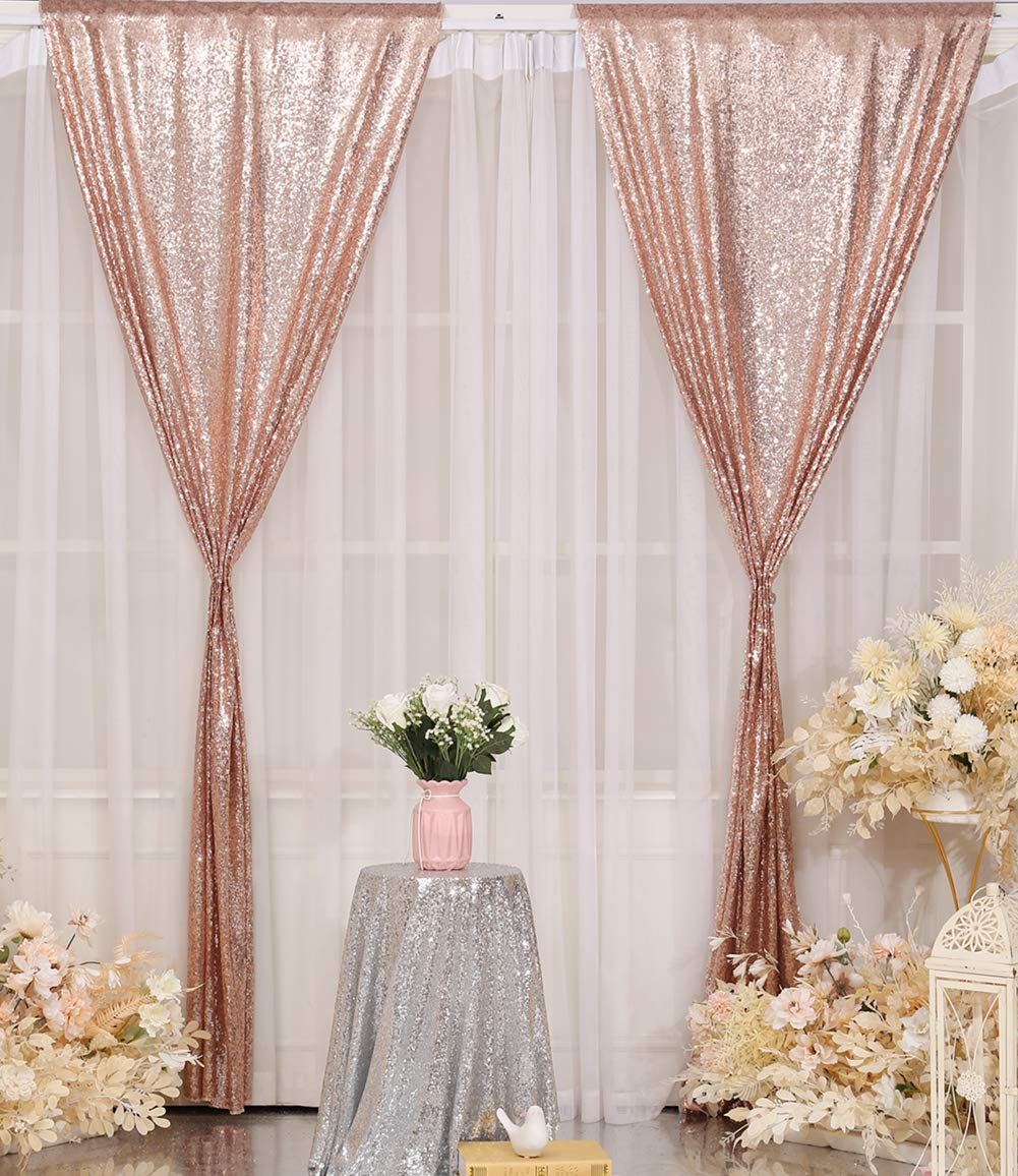 Poise3Ehome Rose Gold Sequin Backdrop, 2 Panels Sequin Backdrop Curtain, 2Ftx8Ft Sequin Curtains For Party Wedding Sequence Back