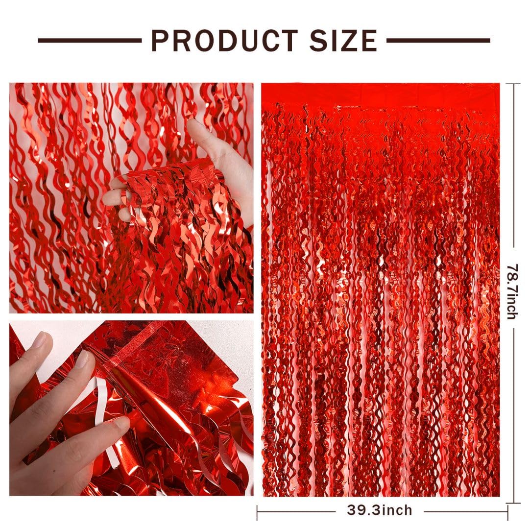 Red Streamers Party Backdrop Curtains Foil Curtains Backdrop Carnival Theme Party Decorations Red Birthday Decorations Red Gradu