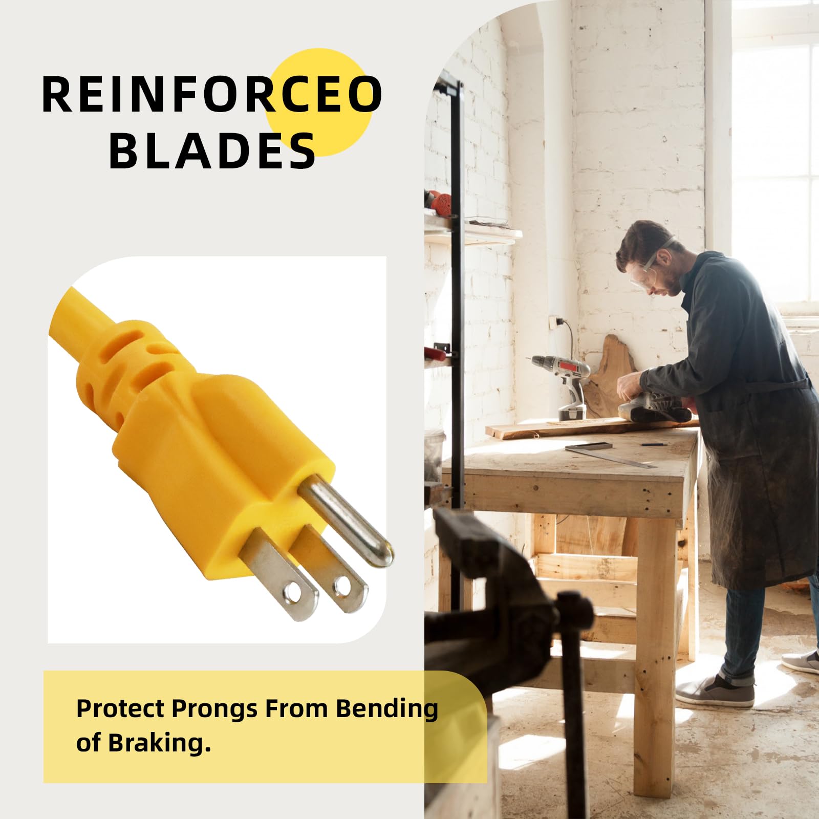 Ep 3 Ft Outdoor Extension Cord, 12/3 Sjtw Heavy Duty Extension Cable With 3 Prong Grounded Plug, 15 Amp Power Cord For Lawn, Gar