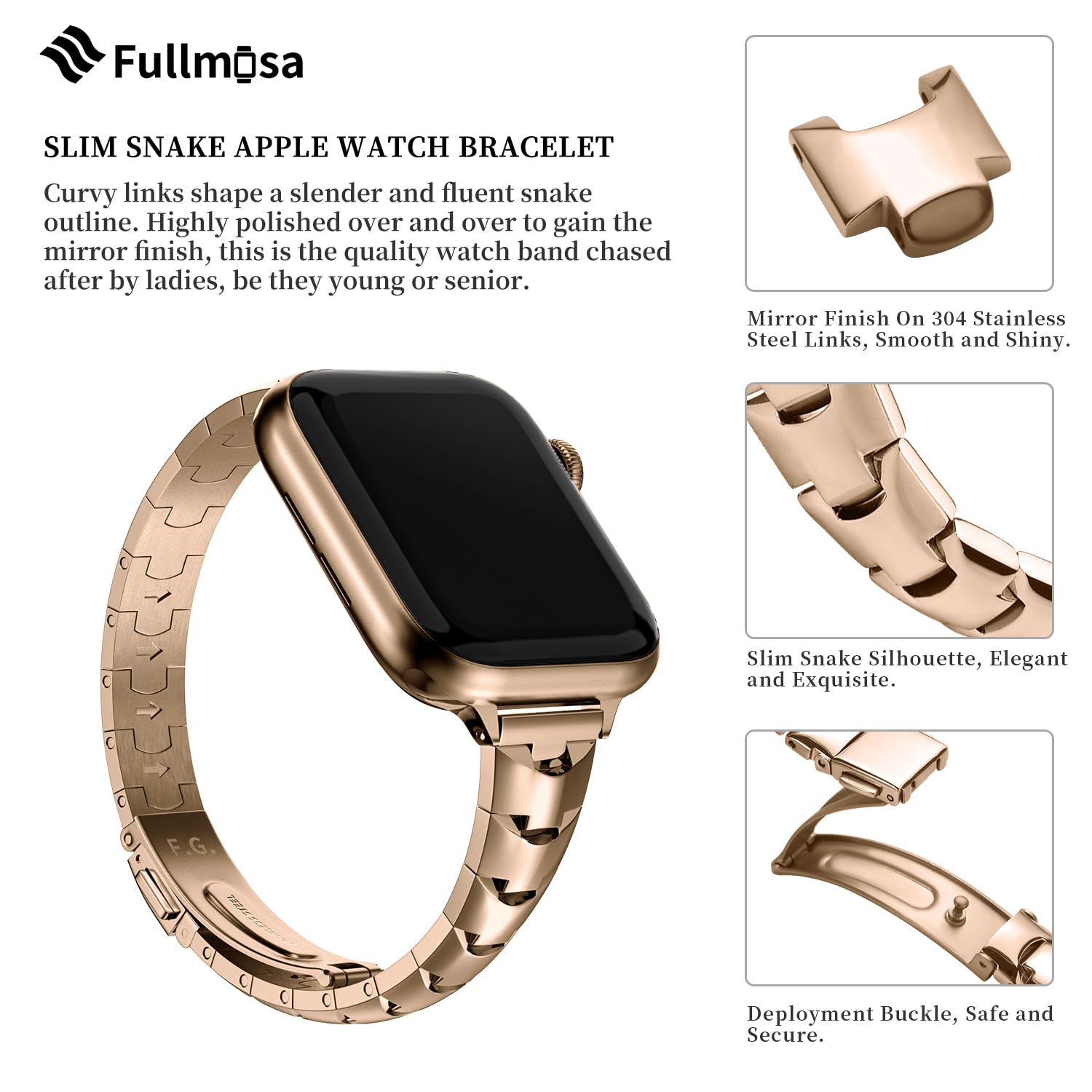 Fullmosa Slim Metal Band Compatible With Apple Watch 42Mm 41Mm 40Mm 38Mm,Stainless Steel Chain Strap For Women Iwatch Bands Seri