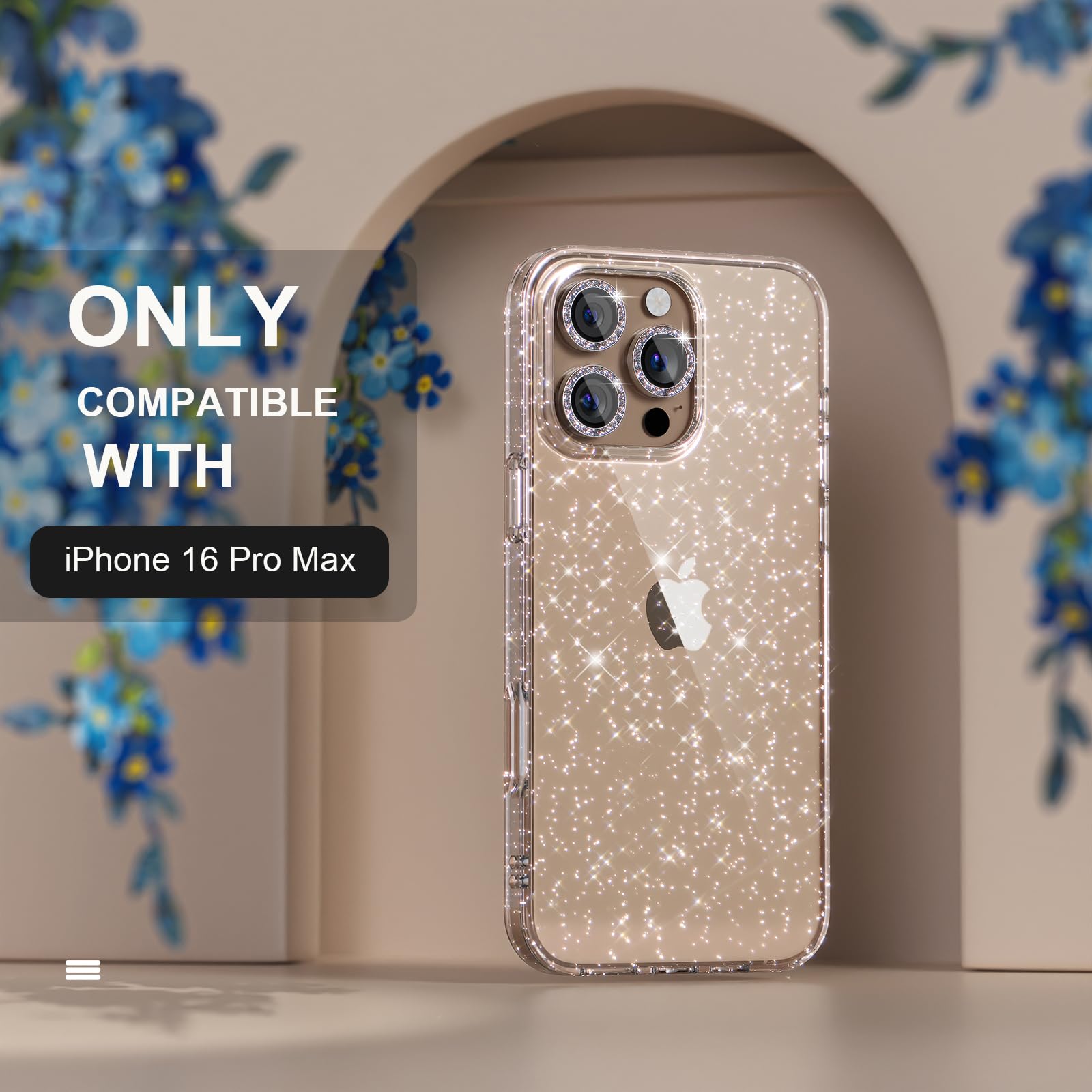 Choiche Compatible For Iphone 16 Pro Max Case, Women Cute Clear Glitter Bling Sparkly Case, [3 X Diamond Camera Lens Protectors]