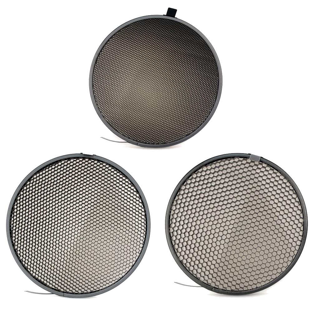 Fotoconic 7'' Standard Reflector With 20, 40, 60 Degree Honeycomb Grid & Diffuser Sock For Bowens Mount Studio Strobe Flash Ligh